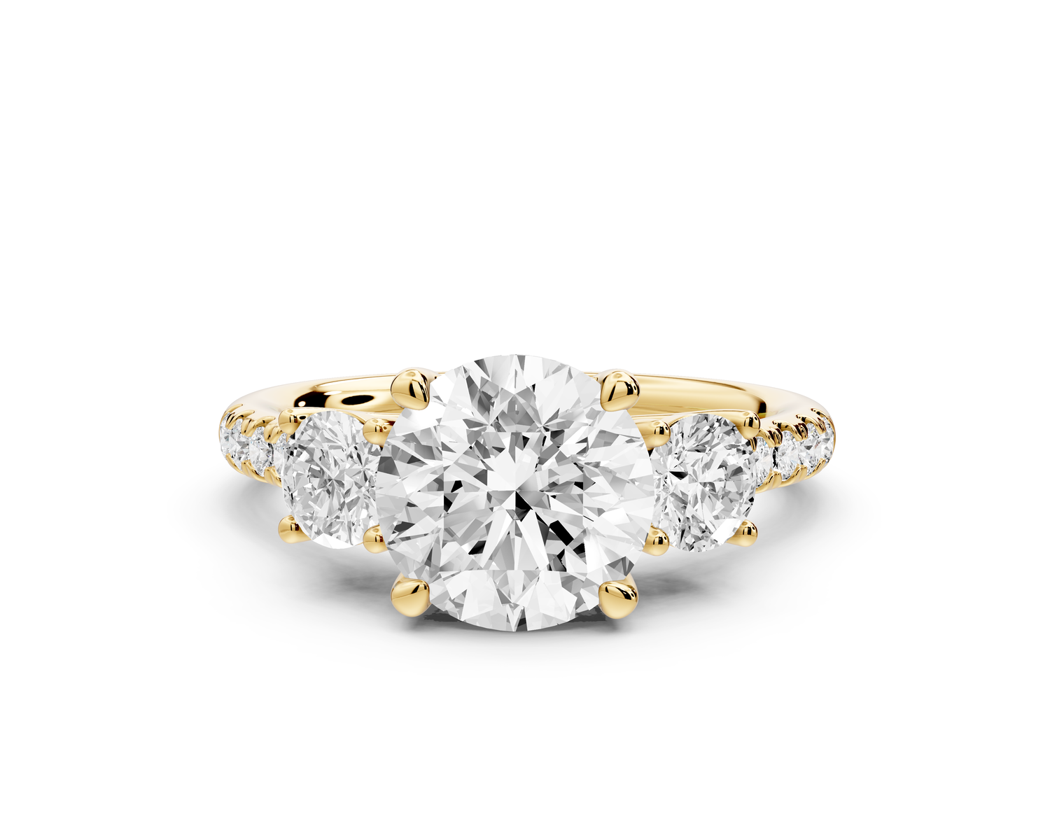 Mia - 2ct 18k yellow gold round Trellis Basket Diamond Pavé half band Engagement Ring