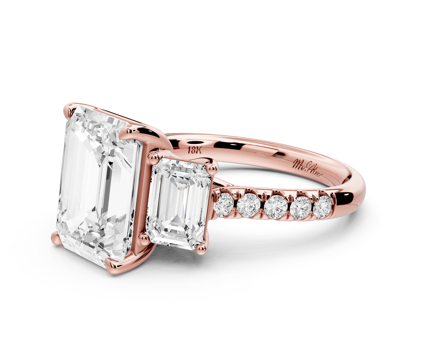 Mia - 3ct 14k rose gold emerald Trellis Basket Diamond Pavé half band Engagement Ring