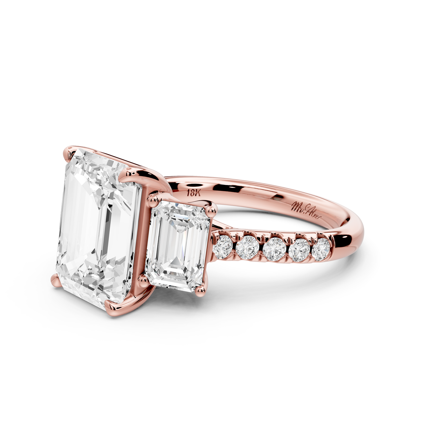 Mia - 3ct 14k rose gold emerald Trellis Basket Diamond Pavé half band Engagement Ring