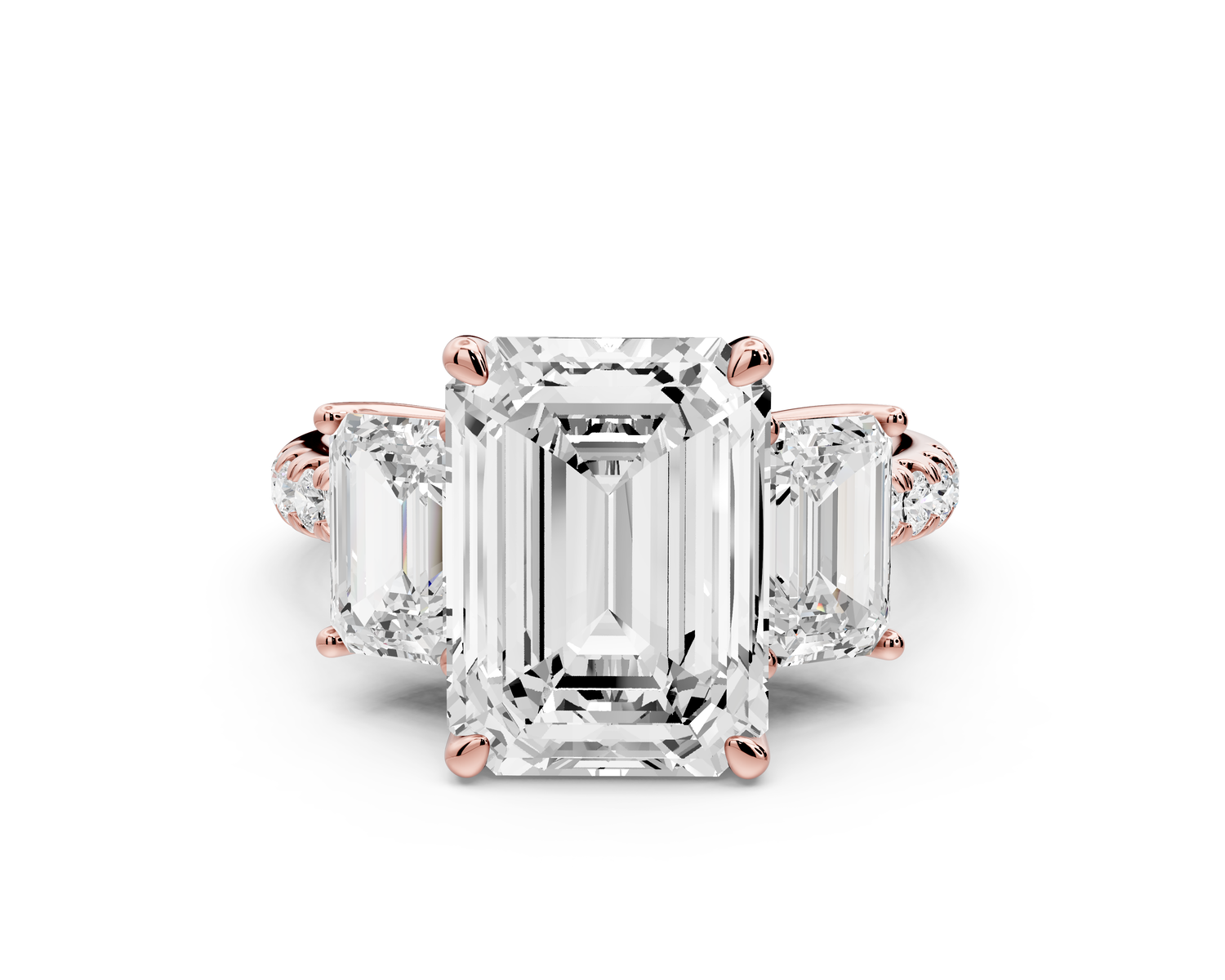 Mia - 3ct 14k rose gold emerald Trellis Basket Diamond Pavé half band Engagement Ring