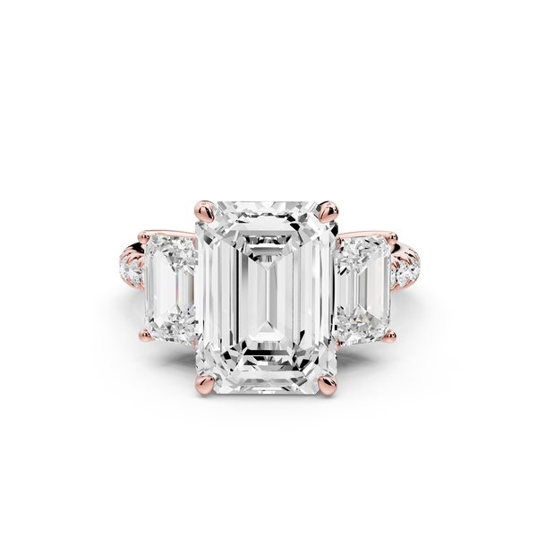 Mia - 3ct 14k rose gold emerald Trellis Basket Diamond Pavé half band Engagement Ring