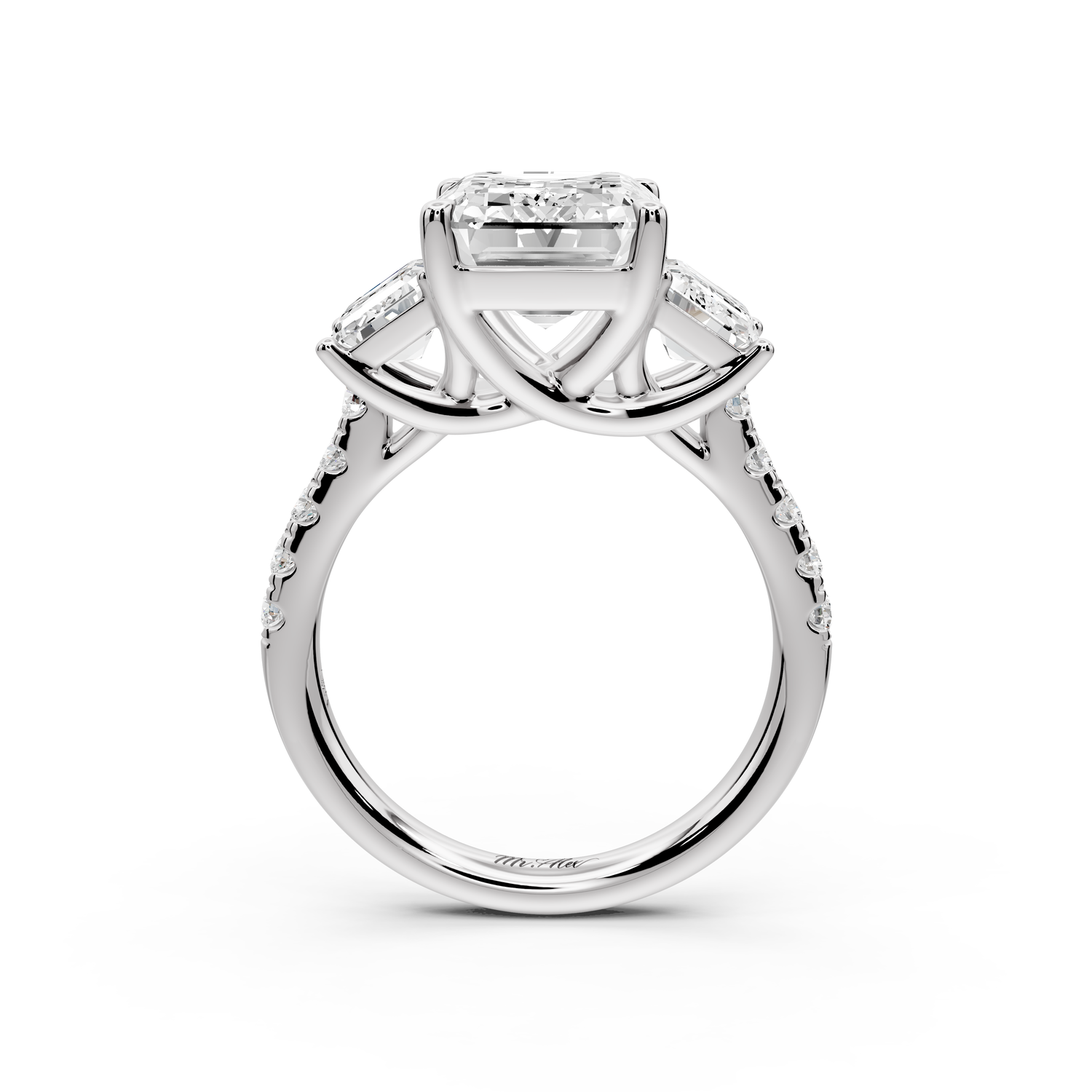 Mia - 3ct 14k white gold emerald Trellis Basket Diamond Pavé half band Engagement Ring