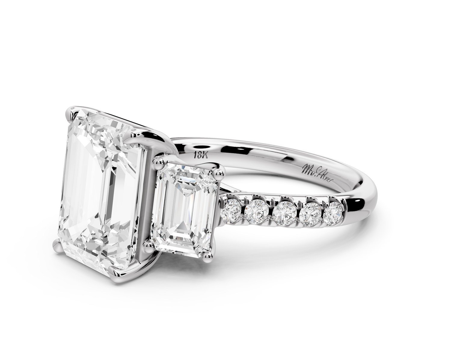 Mia - 3ct 14k white gold emerald Trellis Basket Diamond Pavé half band Engagement Ring