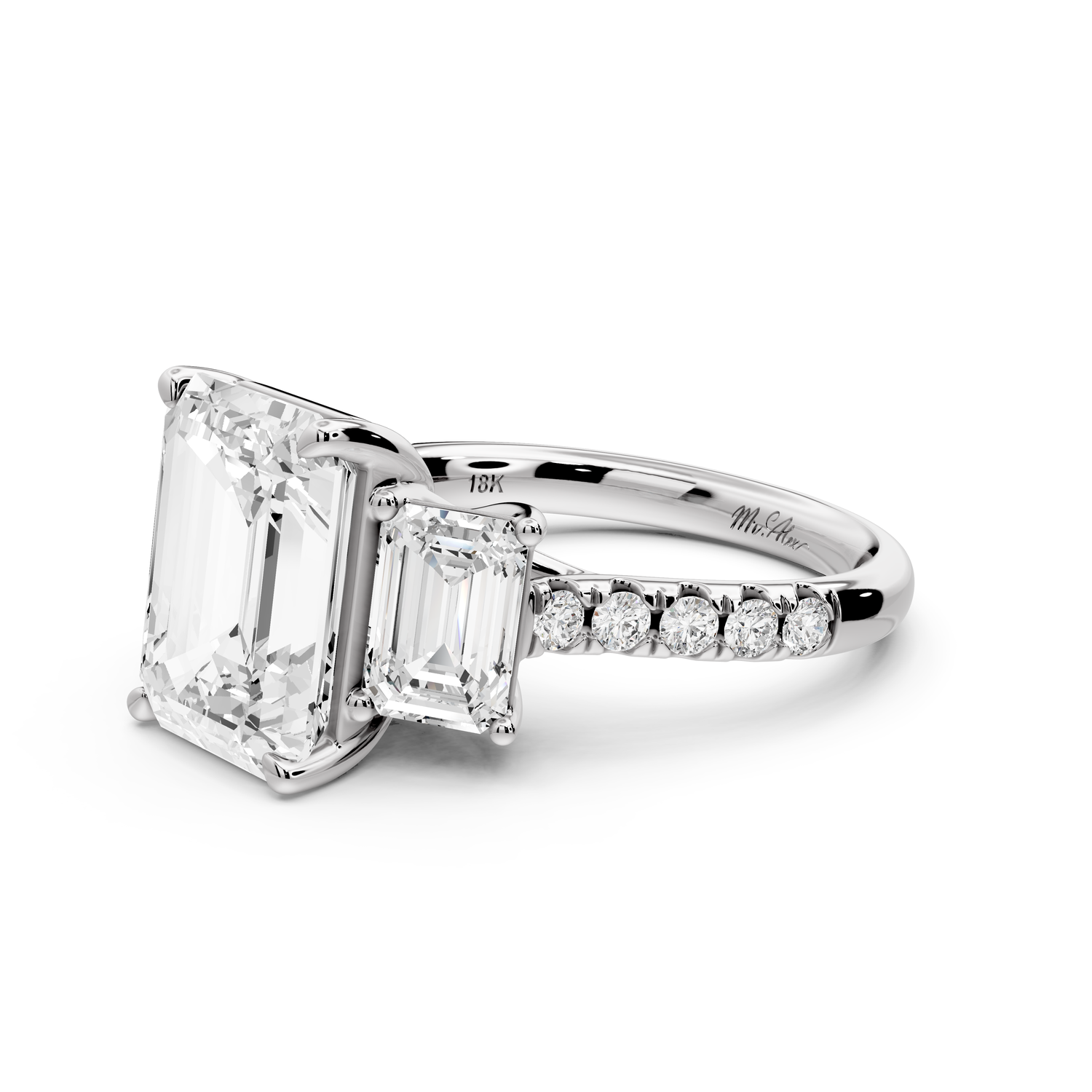 Mia - 3ct 14k white gold emerald Trellis Basket Diamond Pavé half band Engagement Ring