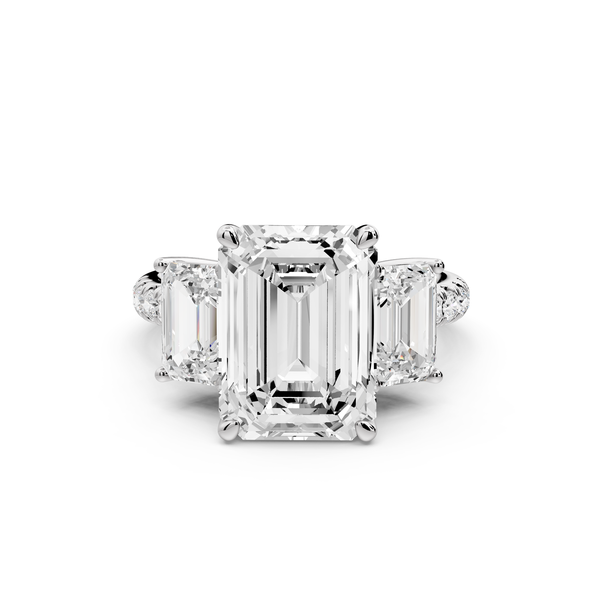 Mia - 3ct 14k white gold emerald Trellis Basket Diamond Pavé half band Engagement Ring