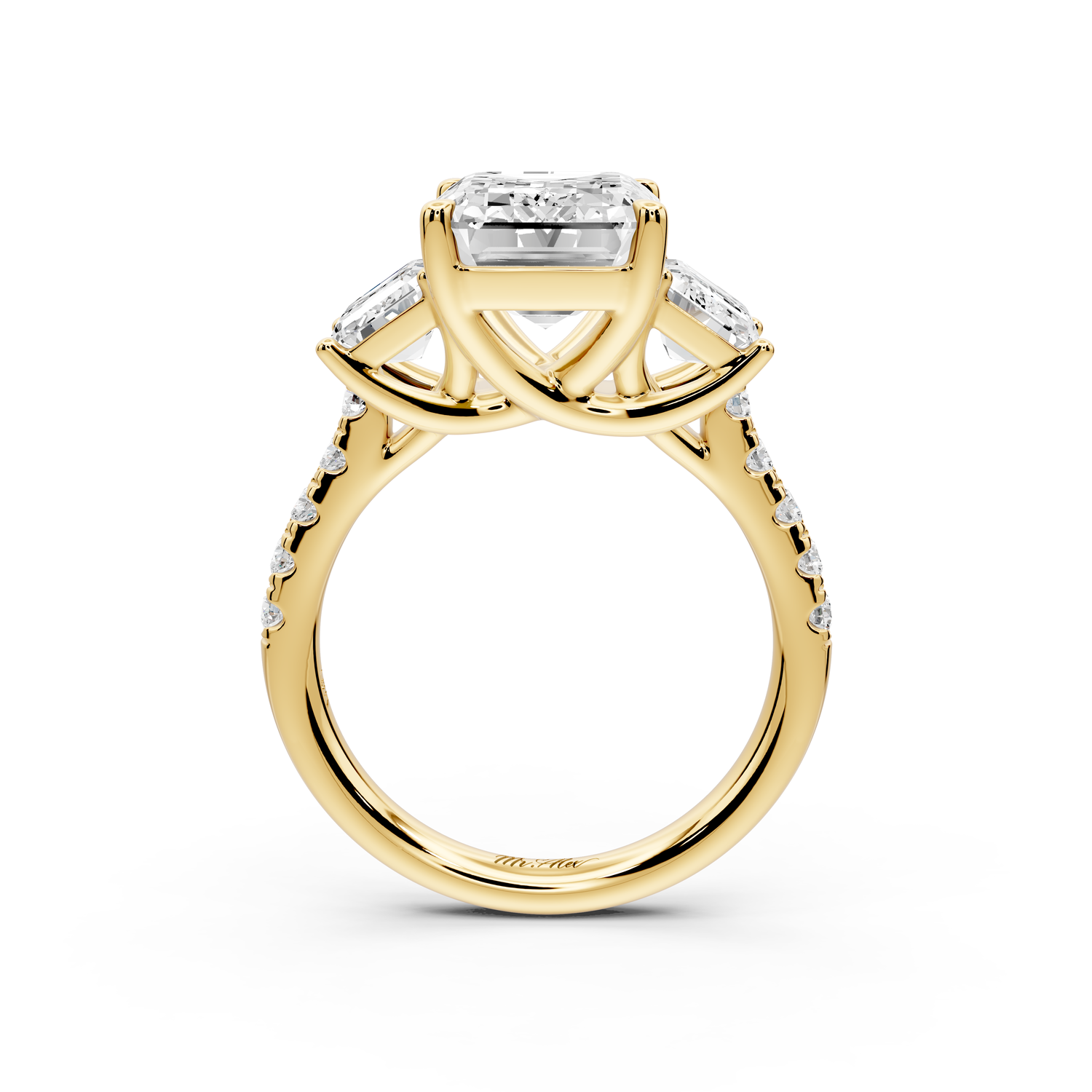Mia - 3ct 14k yellow gold emerald Trellis Basket Diamond Pavé half band Engagement Ring