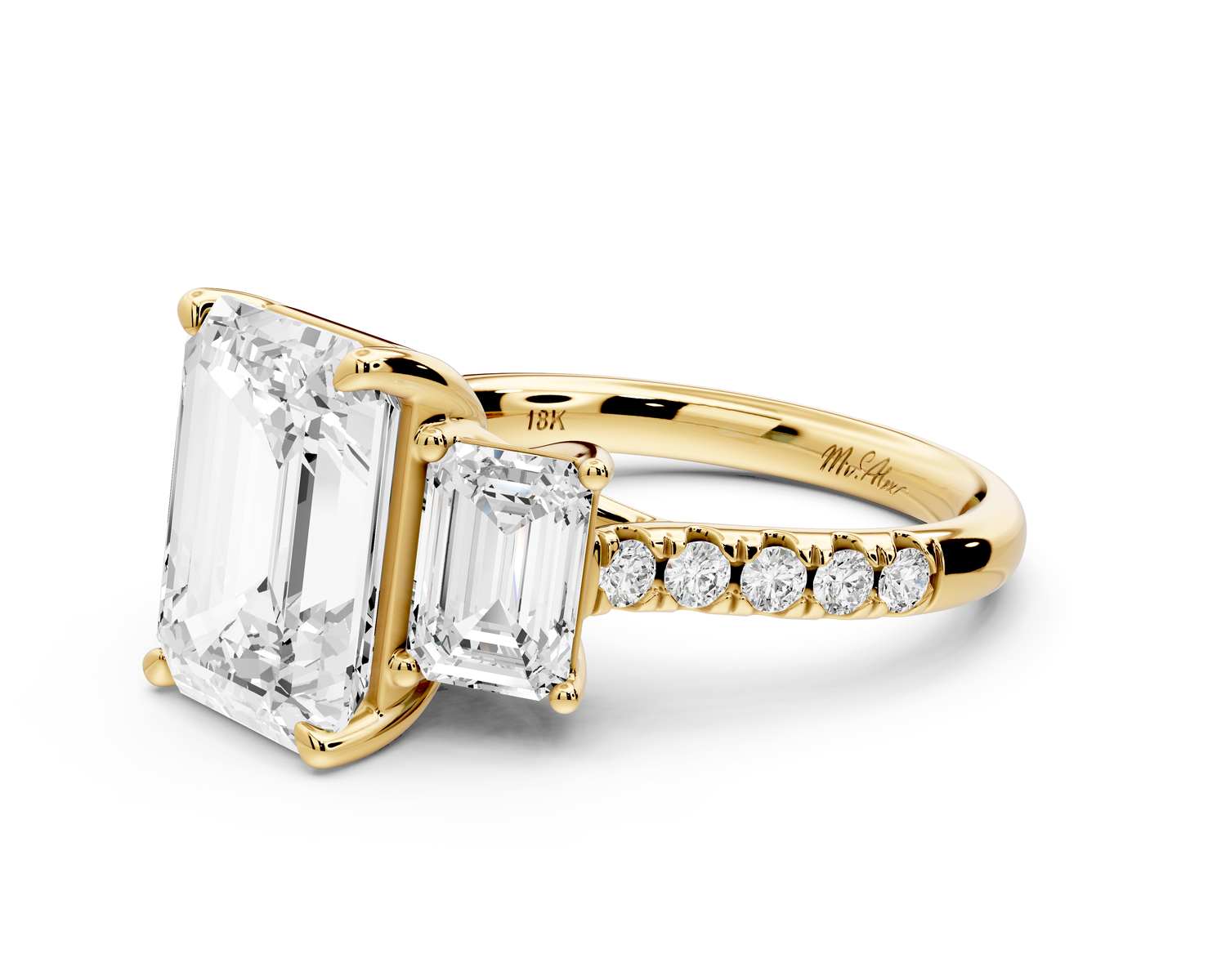 Mia - 3ct 14k yellow gold emerald Trellis Basket Diamond Pavé half band Engagement Ring