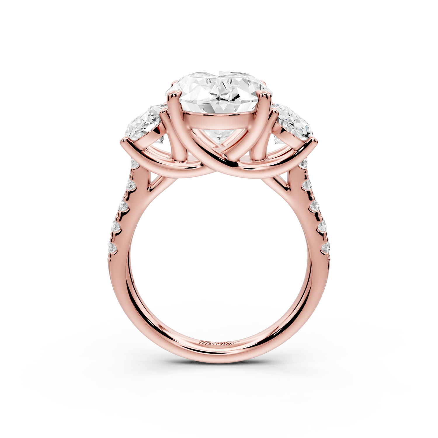 Mia - 3ct 14k rose gold oval Trellis Basket Diamond Pavé half band Engagement Ring