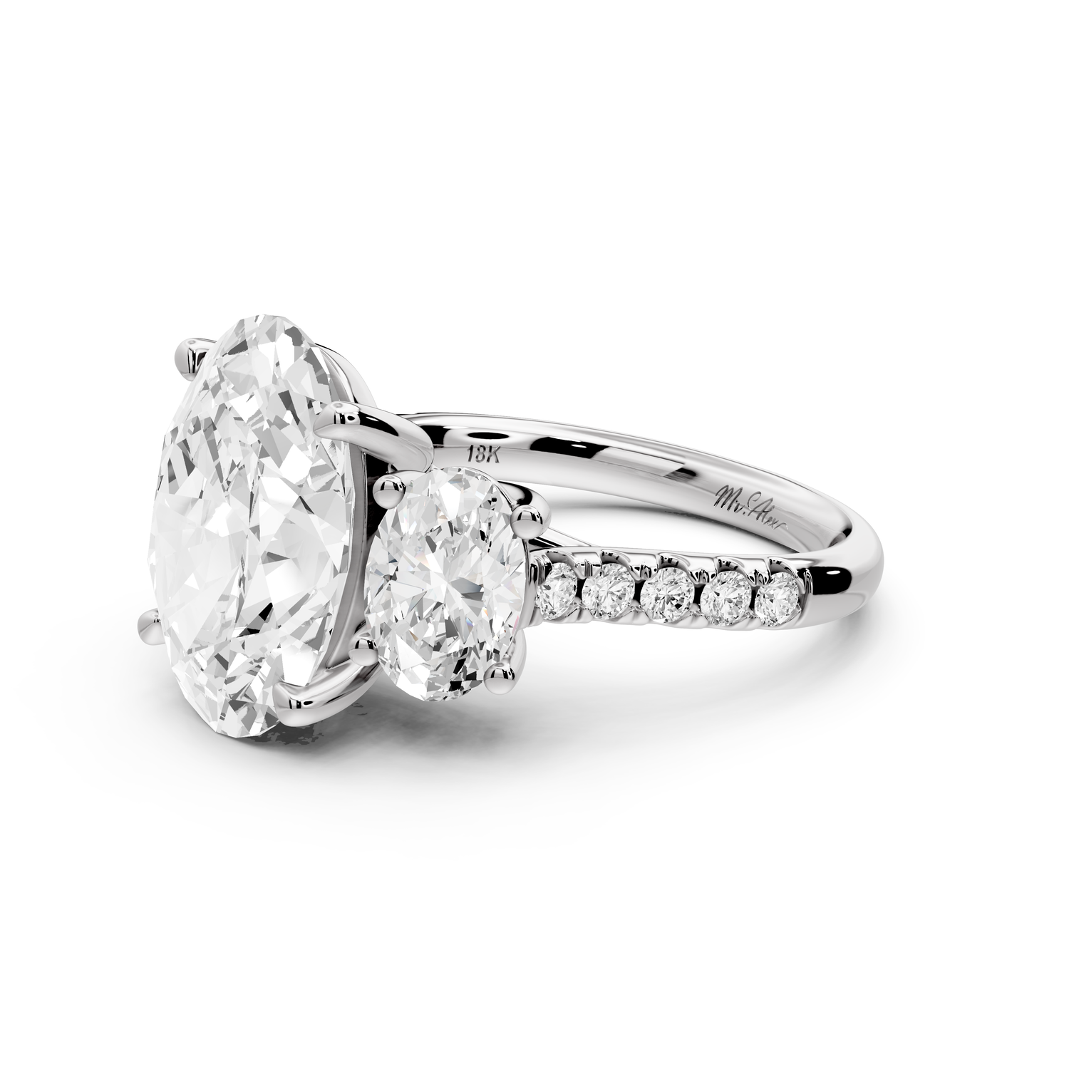 Mia - 3ct 14k white gold oval Trellis Basket Diamond Pavé half band Engagement Ring