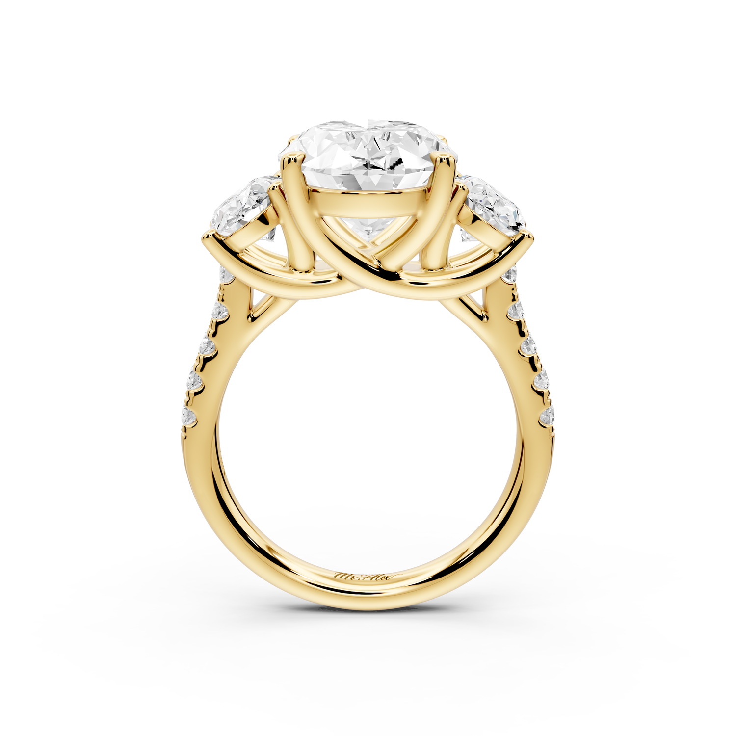 Mia - 3ct 14k yellow gold oval Trellis Basket Diamond Pavé half band Engagement Ring