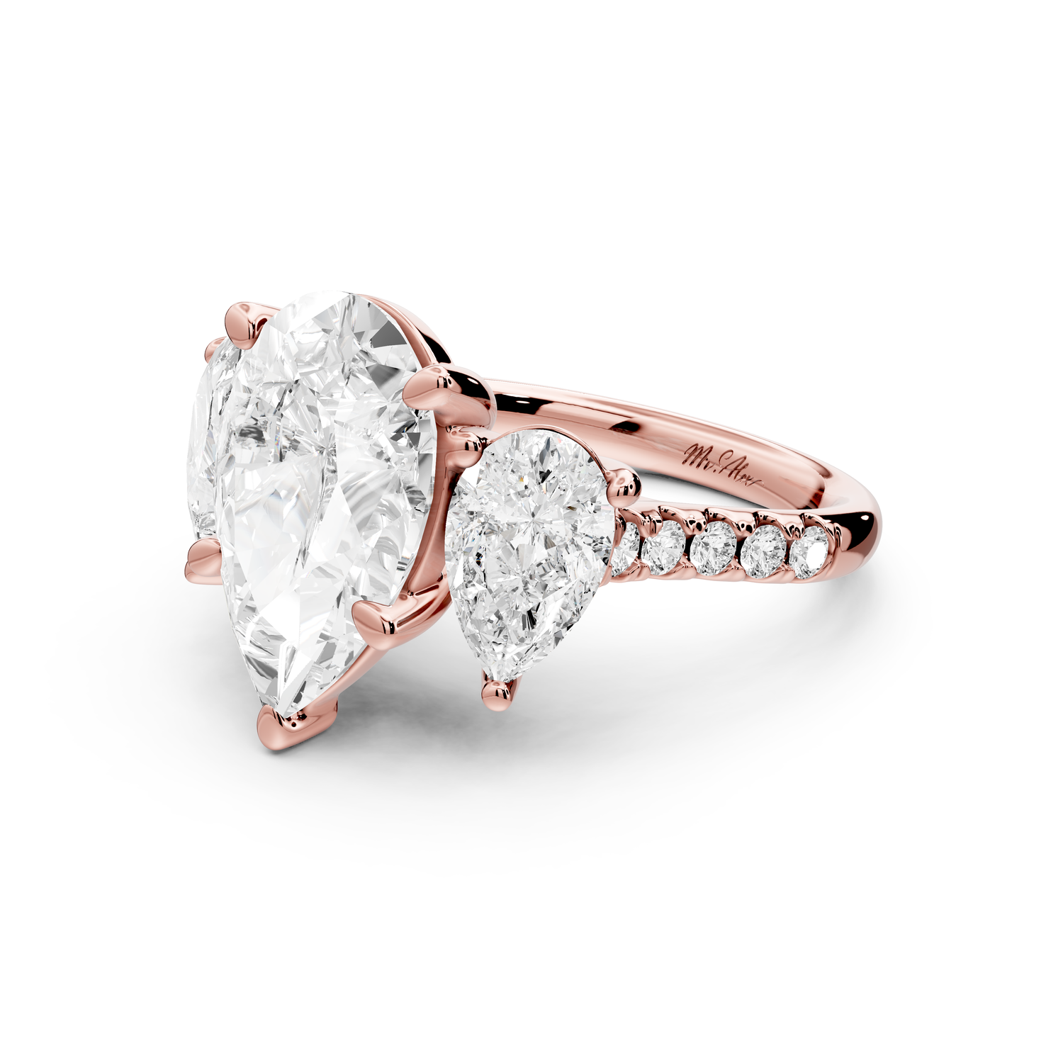 Mia - 3ct 14k rose gold pear Trellis Basket Diamond Pavé half band Engagement Ring