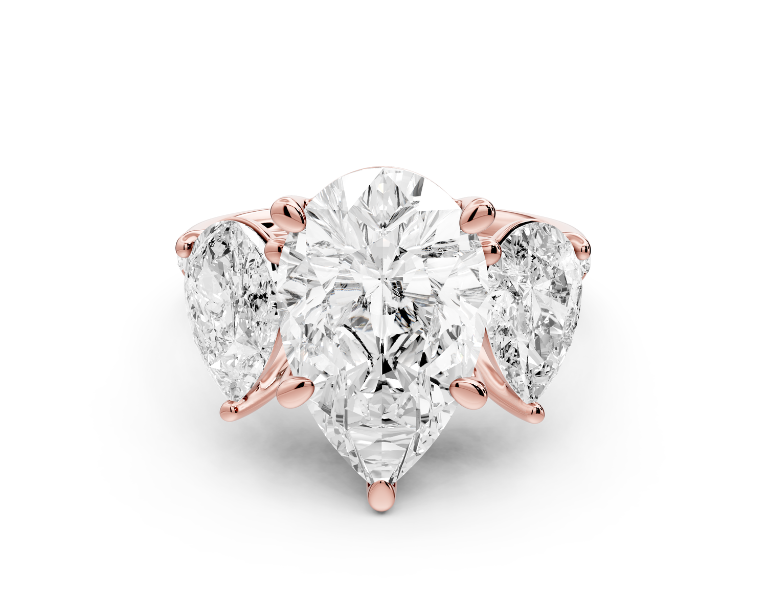 Mia - 3ct 14k rose gold pear Trellis Basket Diamond Pavé half band Engagement Ring