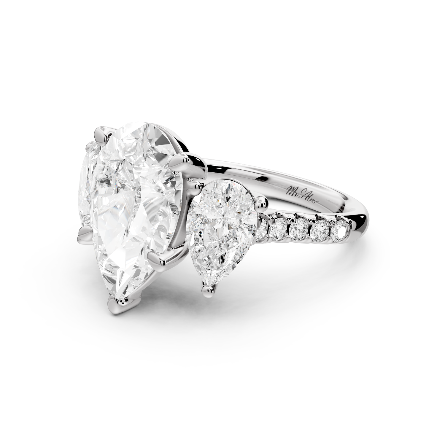 Mia - 3ct 14k white gold pear Trellis Basket Diamond Pavé half band Engagement Ring