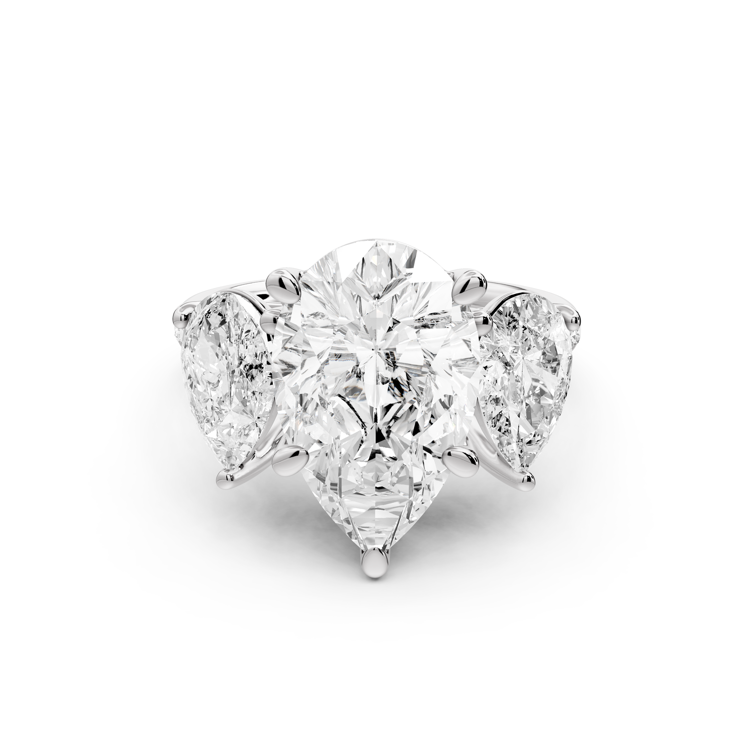 Mia - 3ct 14k white gold pear Trellis Basket Diamond Pavé half band Engagement Ring