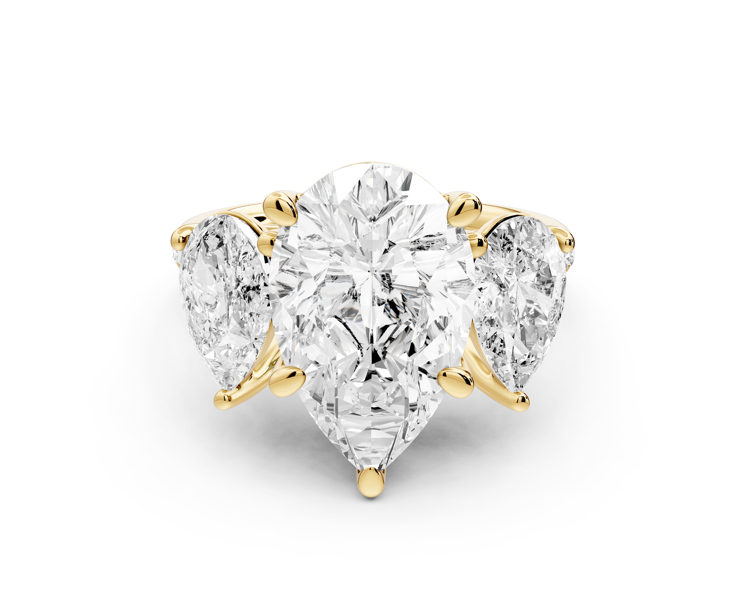 Mia - 3ct 14k yellow gold pear Trellis Basket Diamond Pavé half band Engagement Ring