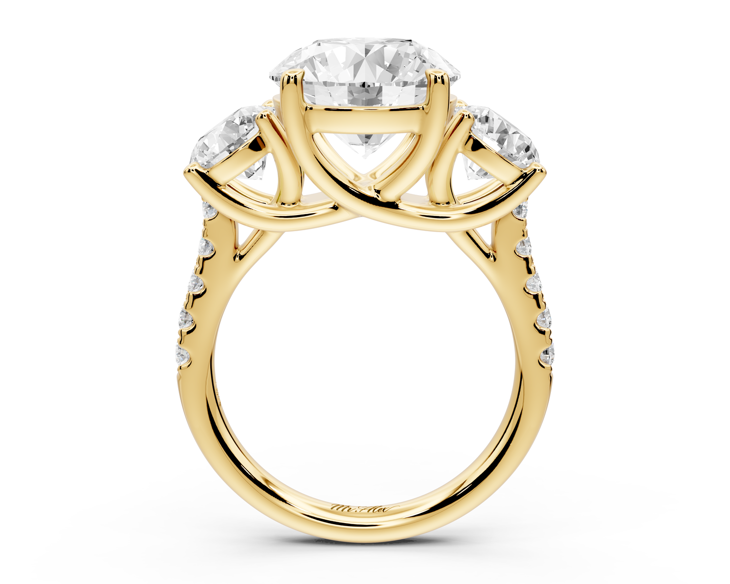 Mia - 3ct 14k rose gold round Trellis Basket Diamond Pavé half band Engagement Ring