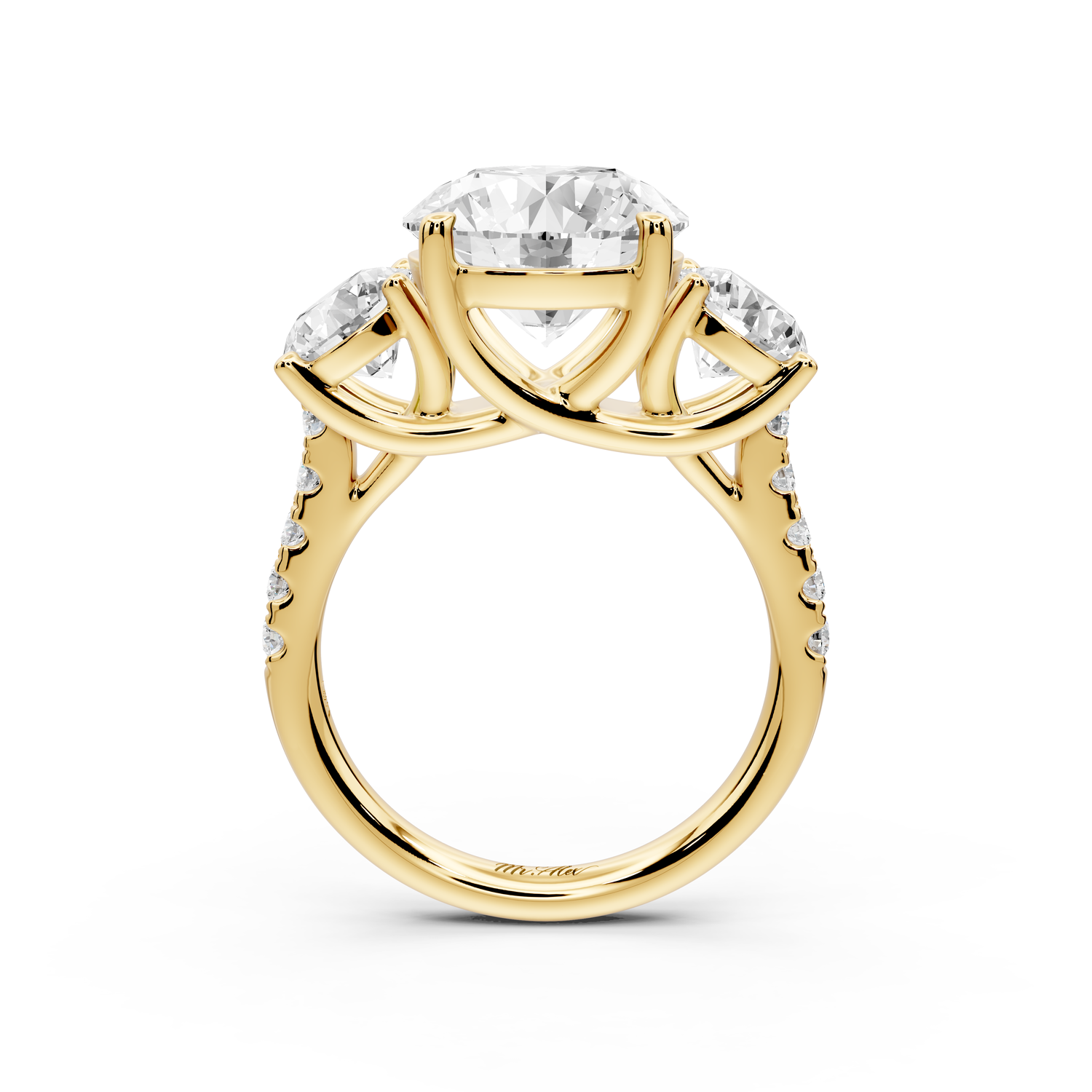 Mia - 3ct 14k rose gold round Trellis Basket Diamond Pavé half band Engagement Ring