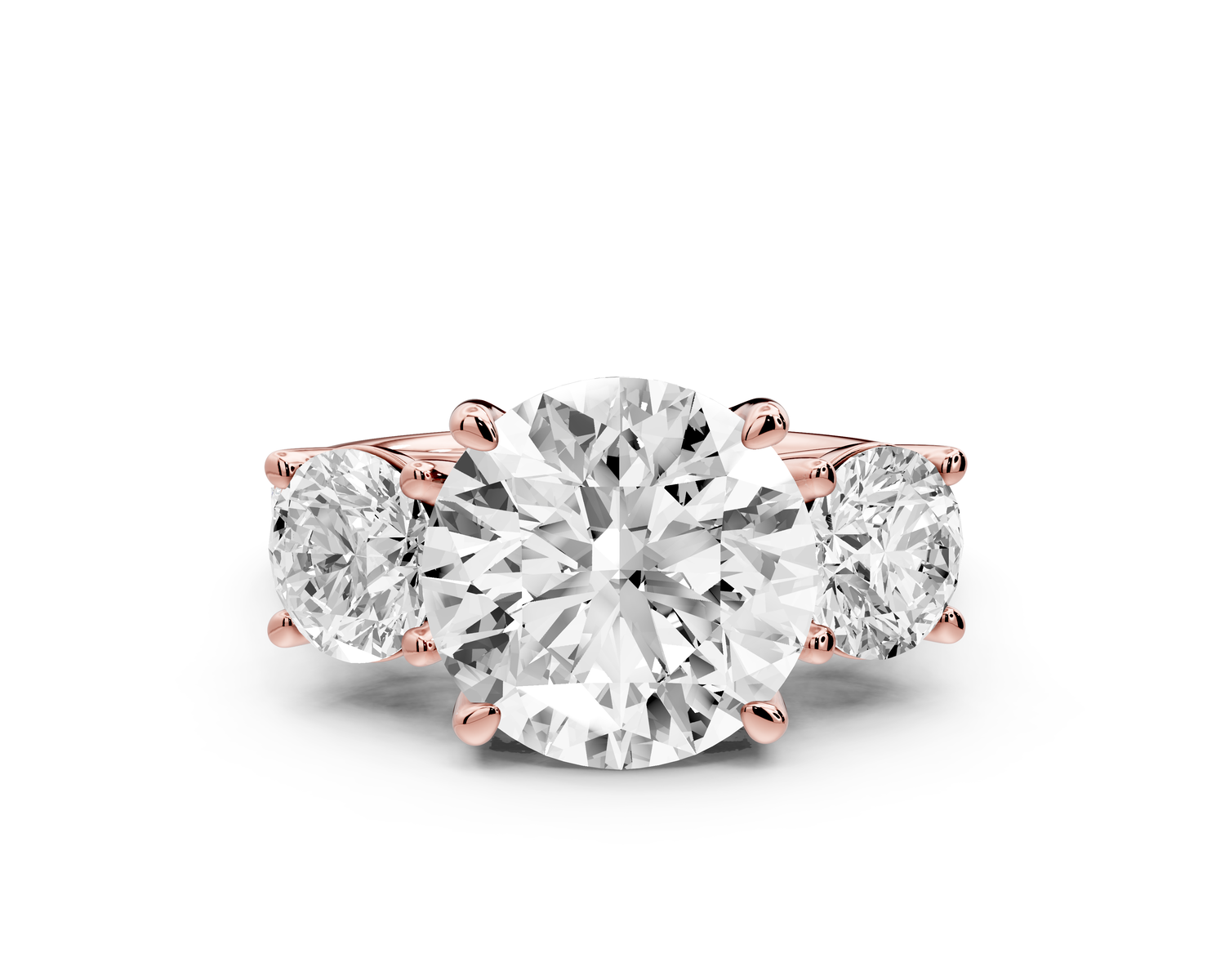 Mia - 3ct 14k rose gold round Trellis Basket Diamond Pavé half band Engagement Ring