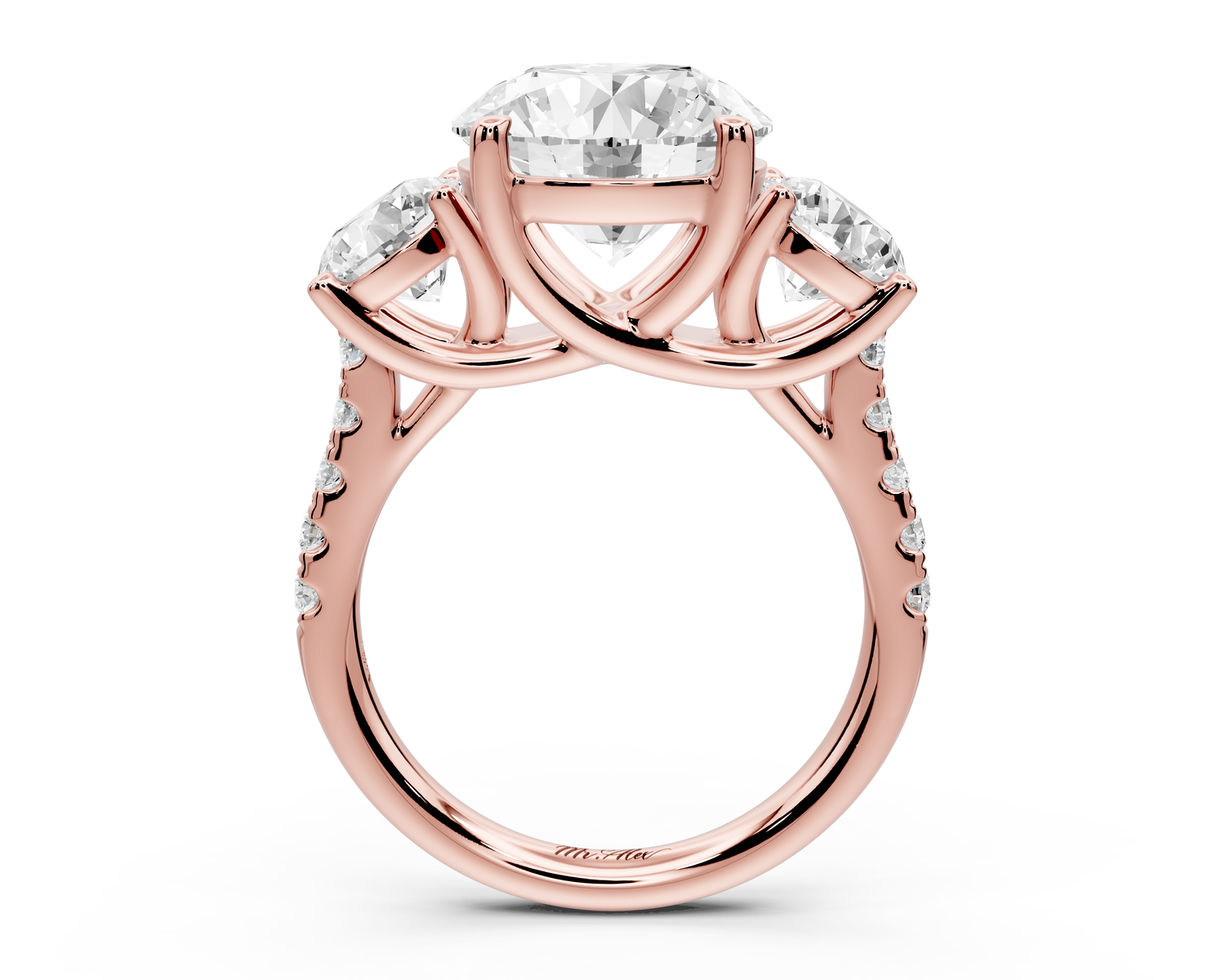 Mia - 3ct 18k yellow gold round Trellis Basket Diamond Pavé half band Engagement Ring