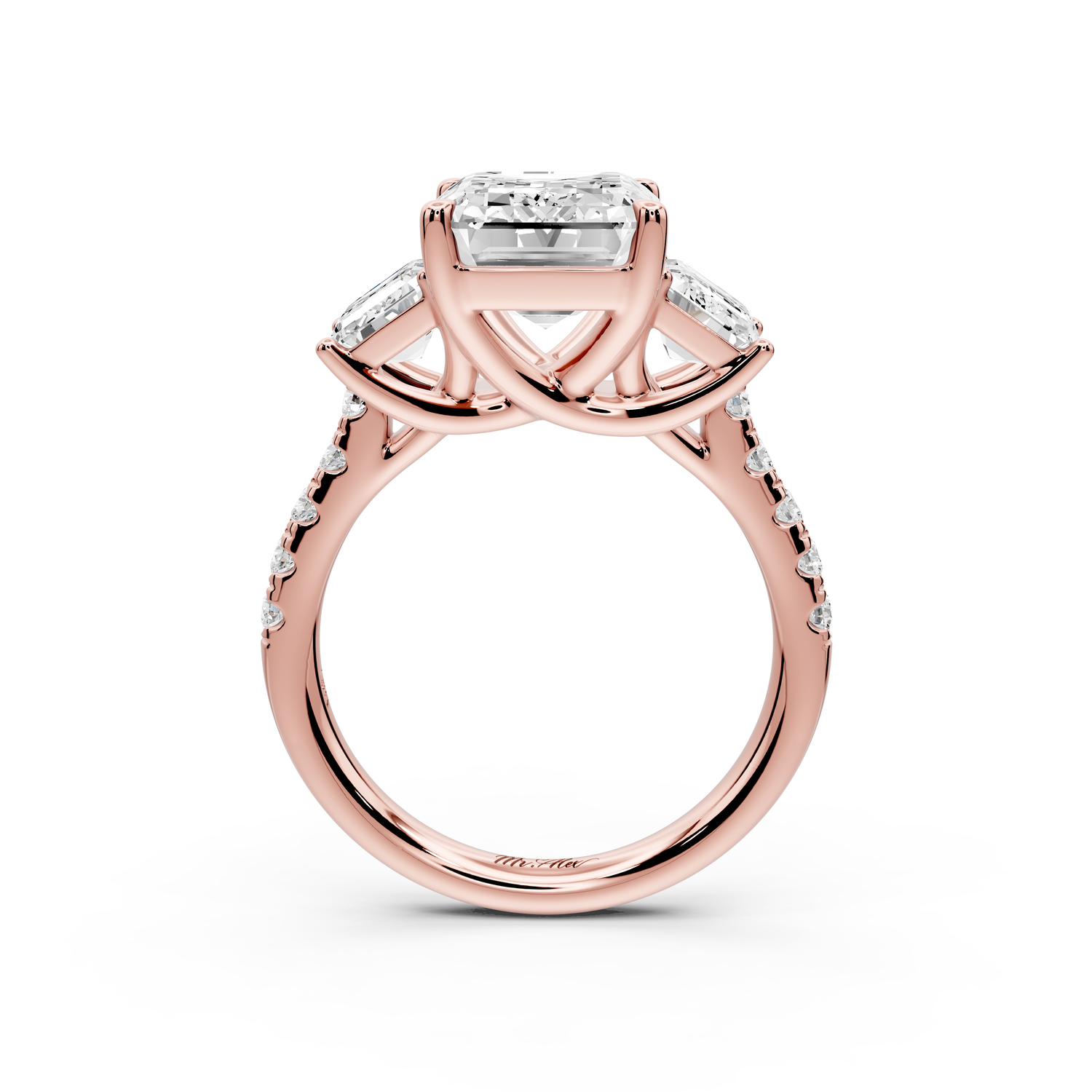 Mia - 4ct 14k rose gold emerald Trellis Basket Diamond Pavé half band Engagement Ring