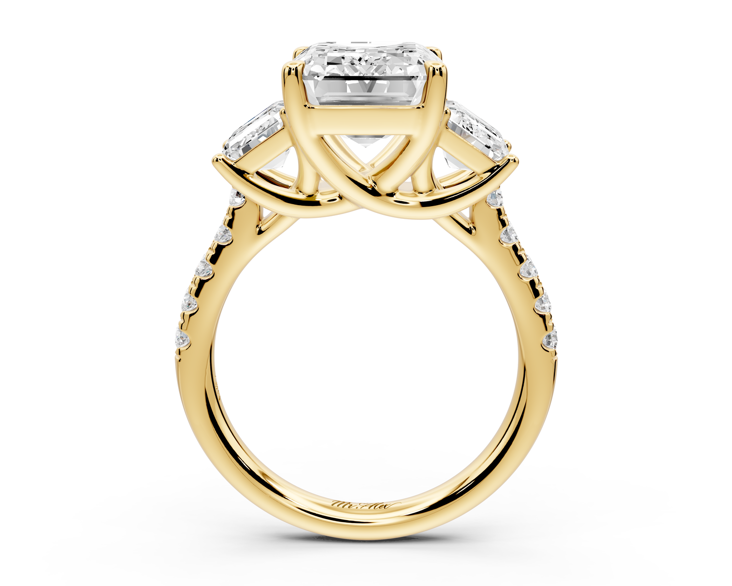 Mia - 4ct 14k yellow gold emerald Trellis Basket Diamond Pavé half band Engagement Ring