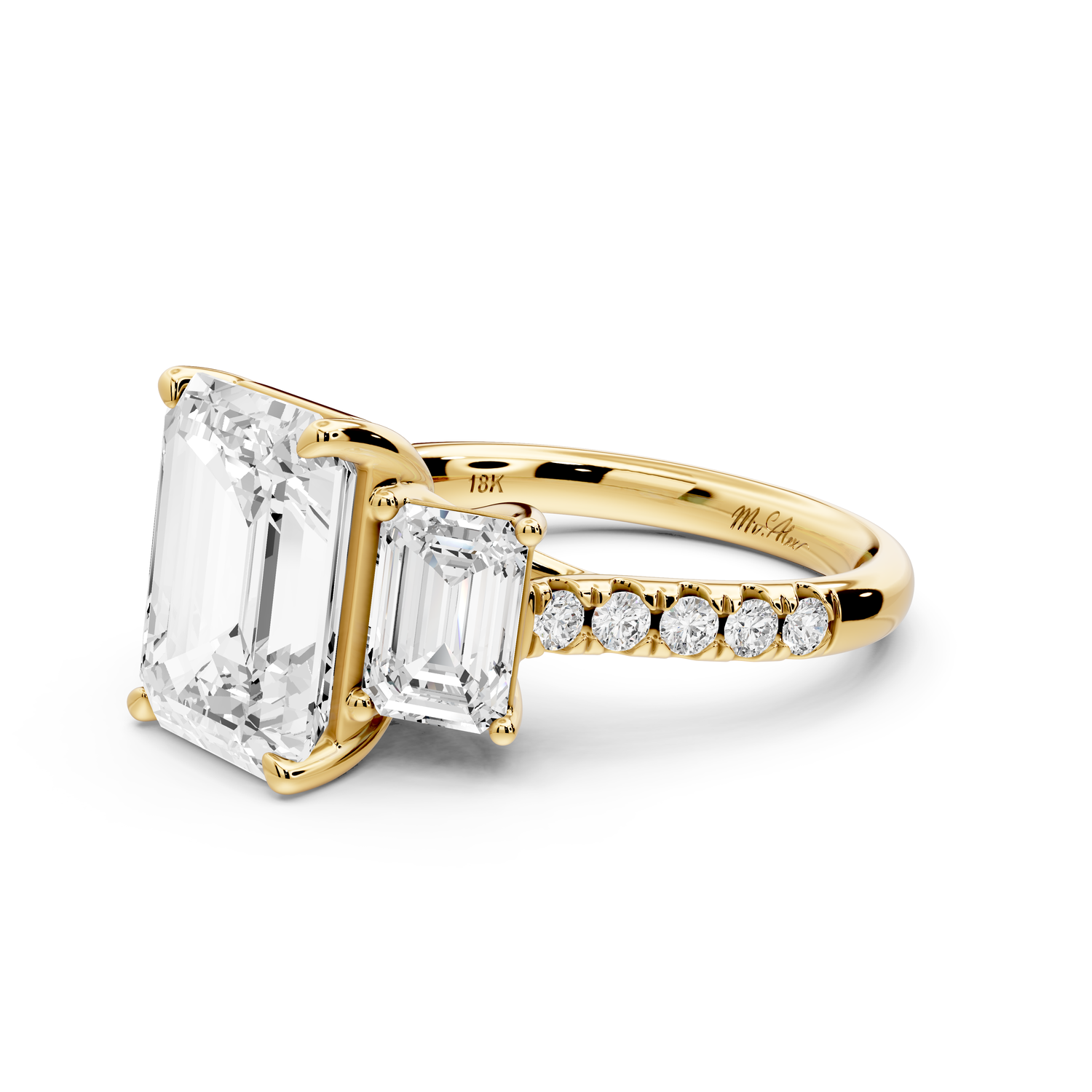 Mia - 4ct 14k yellow gold emerald Trellis Basket Diamond Pavé half band Engagement Ring