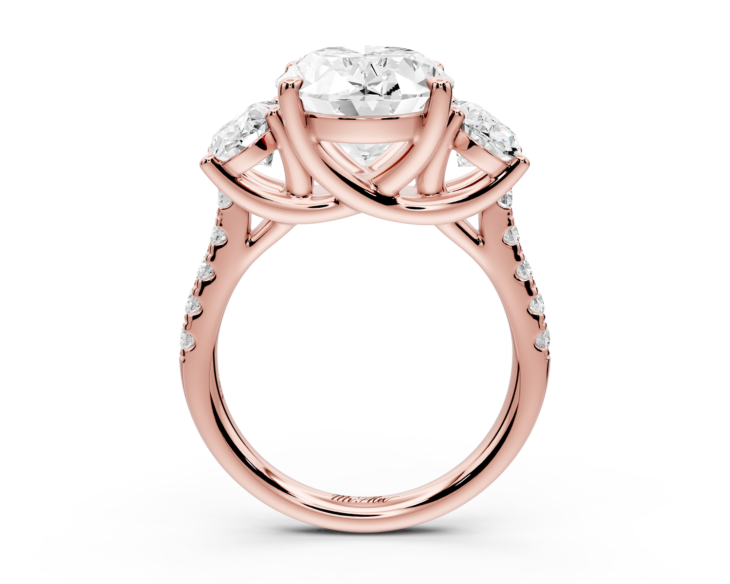 Mia - 4ct 14k rose gold oval Trellis Basket Diamond Pavé half band Engagement Ring