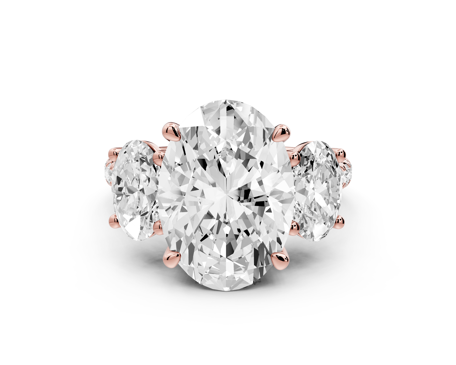 Mia - 4ct 14k rose gold oval Trellis Basket Diamond Pavé half band Engagement Ring