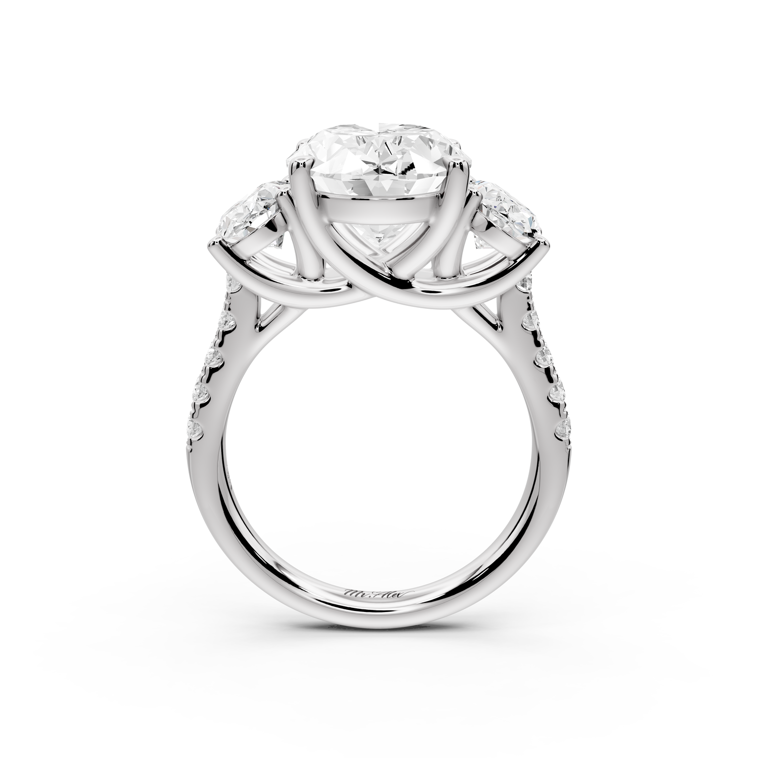 Mia - 4ct 14k white gold oval Trellis Basket Diamond Pavé half band Engagement Ring