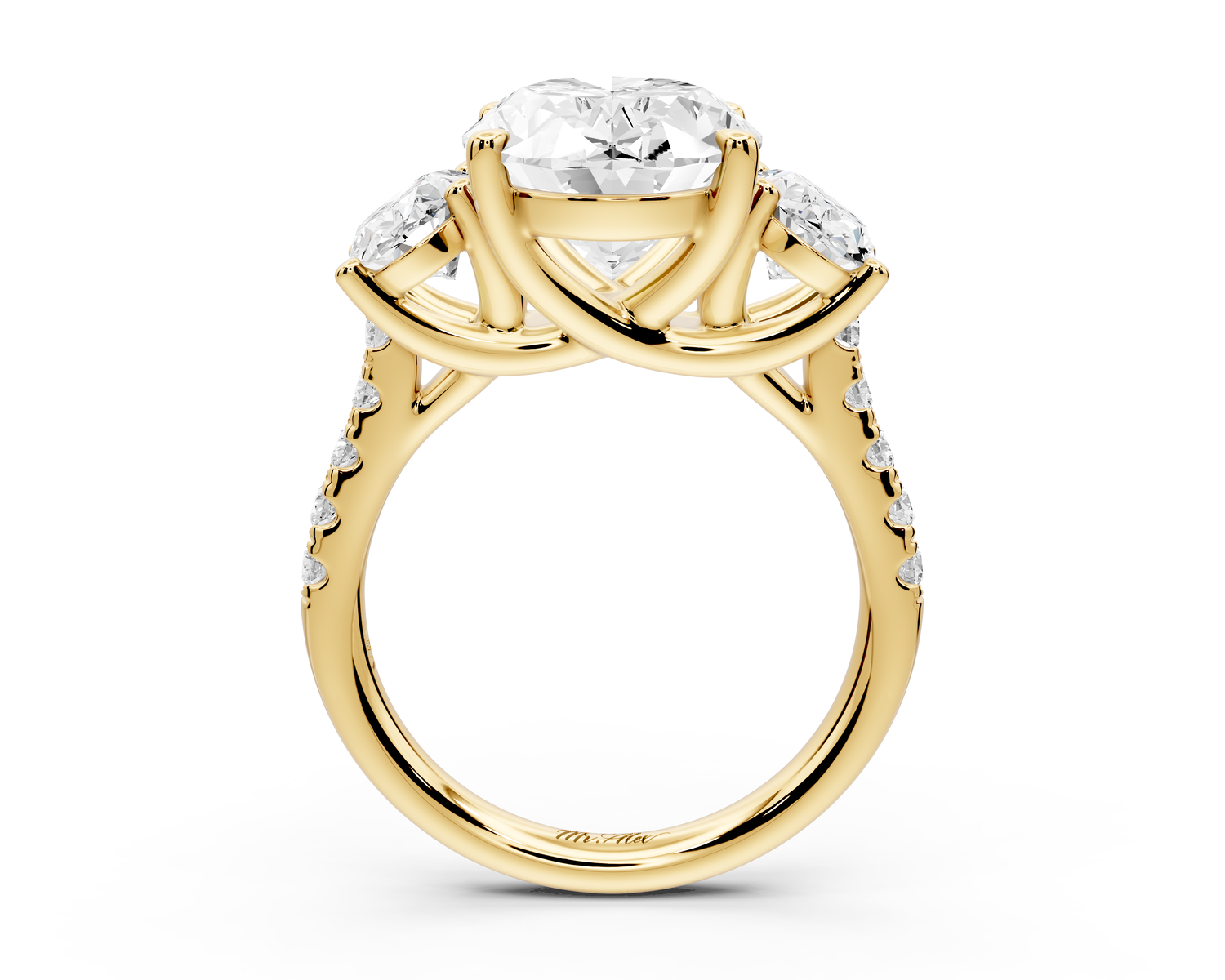 Mia - 4ct 14k yellow gold oval Trellis Basket Diamond Pavé half band Engagement Ring