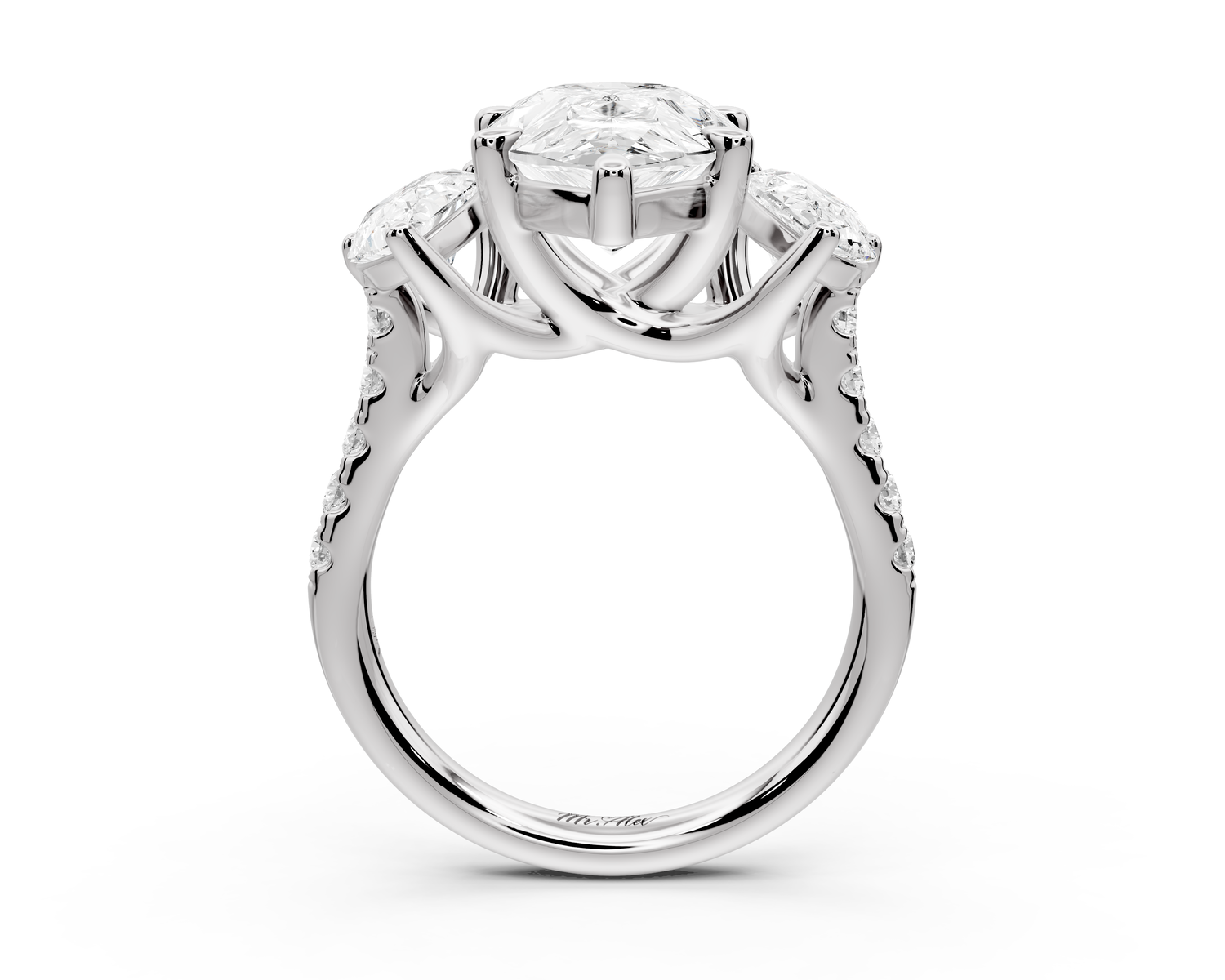 Mia - 4ct 14k white gold pear Trellis Basket Diamond Pavé half band Engagement Ring