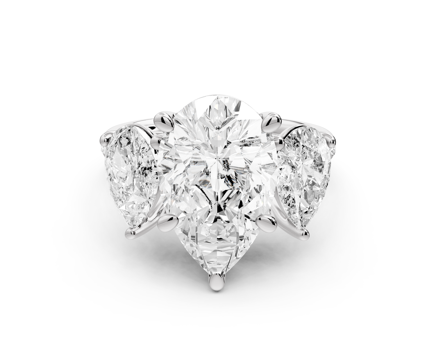 Mia - 4ct 14k white gold pear Trellis Basket Diamond Pavé half band Engagement Ring