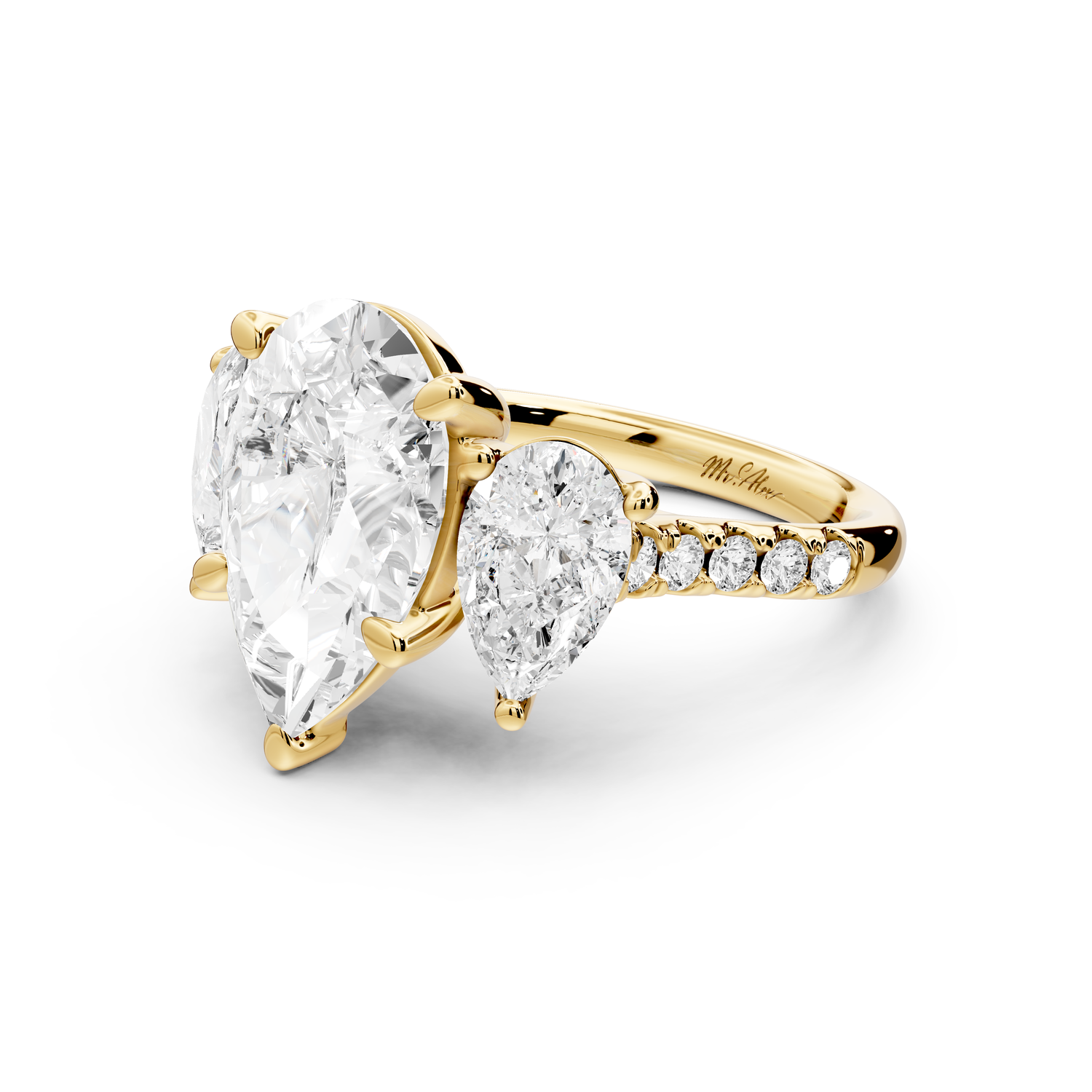 Mia - 4ct 14k yellow gold pear Trellis Basket Diamond Pavé half band Engagement Ring