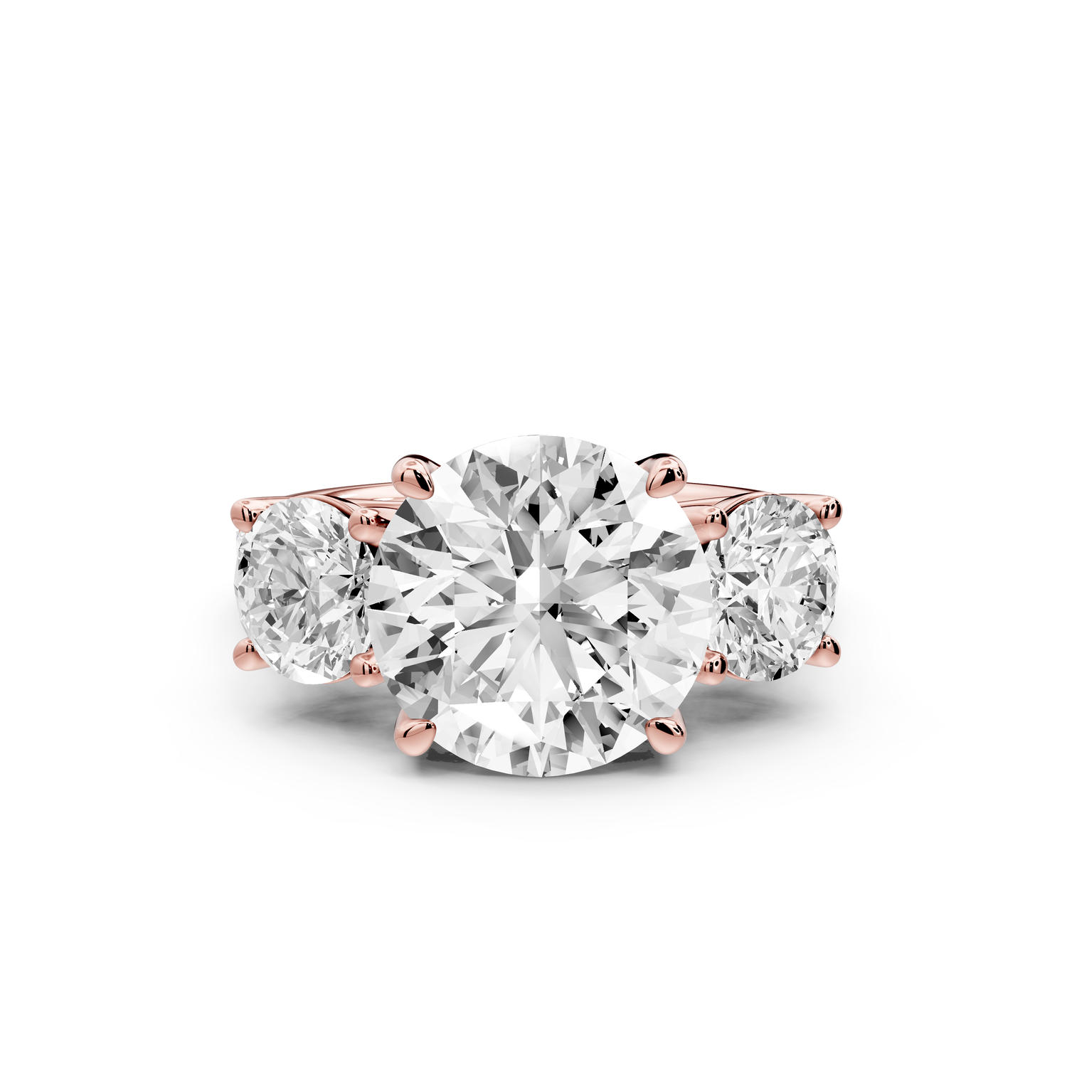Mia - 4ct 14k rose gold round Trellis Basket Diamond Pavé half band Engagement Ring