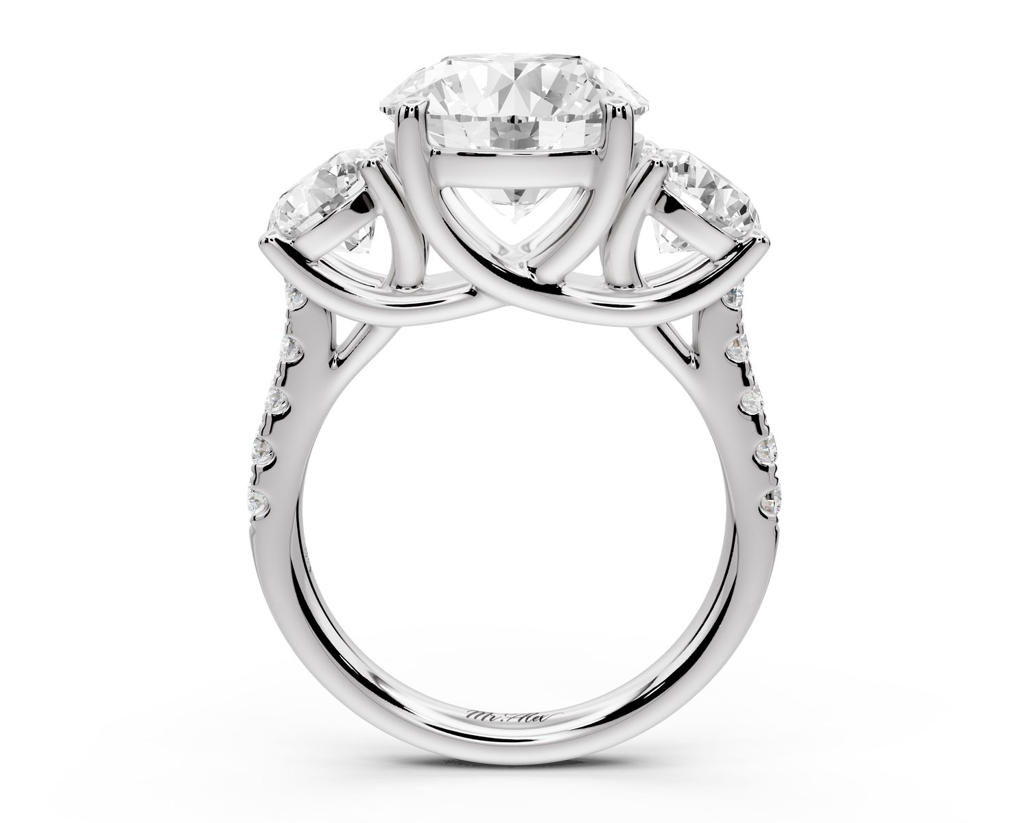 Mia - 4ct 14k white gold round Trellis Basket Diamond Pavé half band Engagement Ring