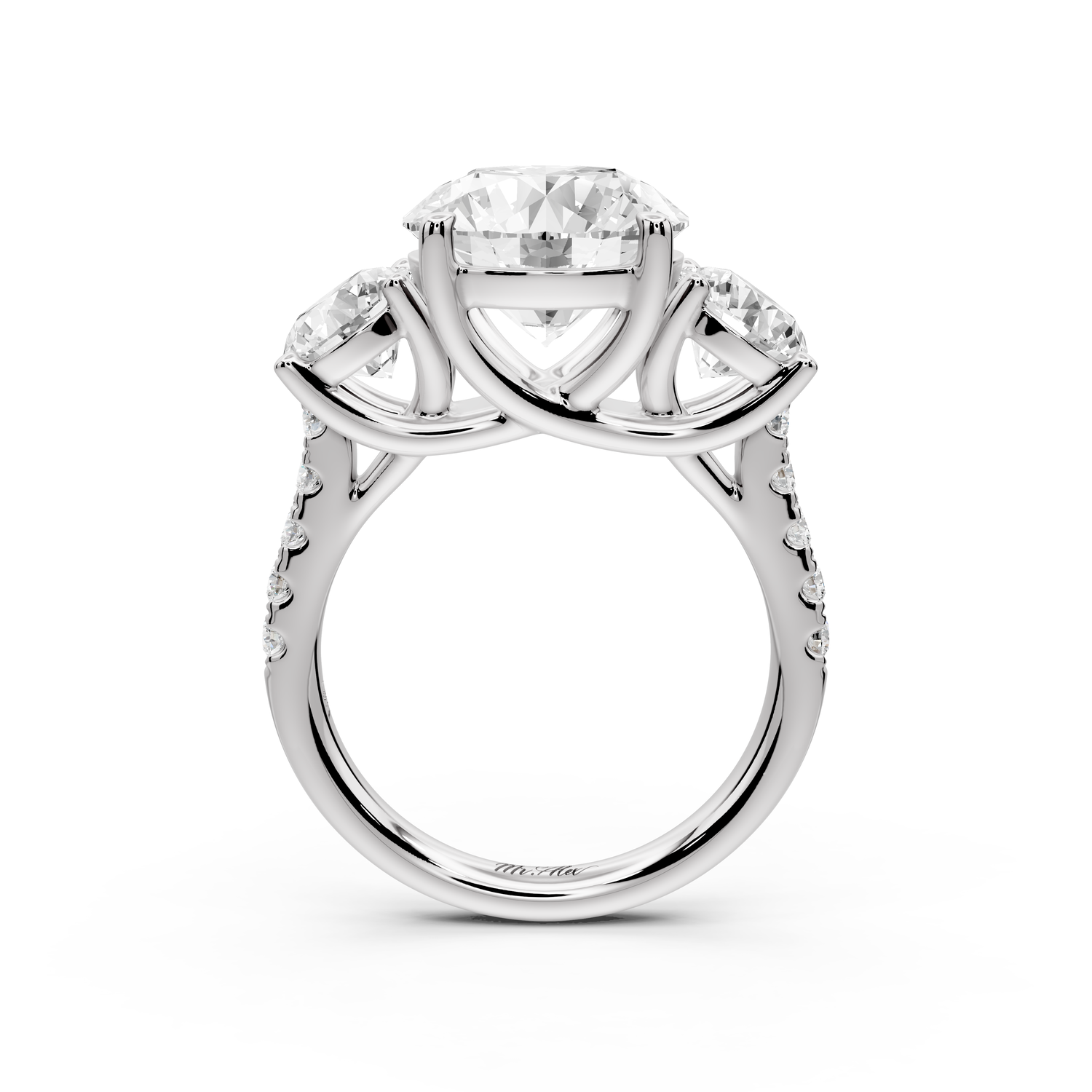 Mia - 4ct 14k white gold round Trellis Basket Diamond Pavé half band Engagement Ring