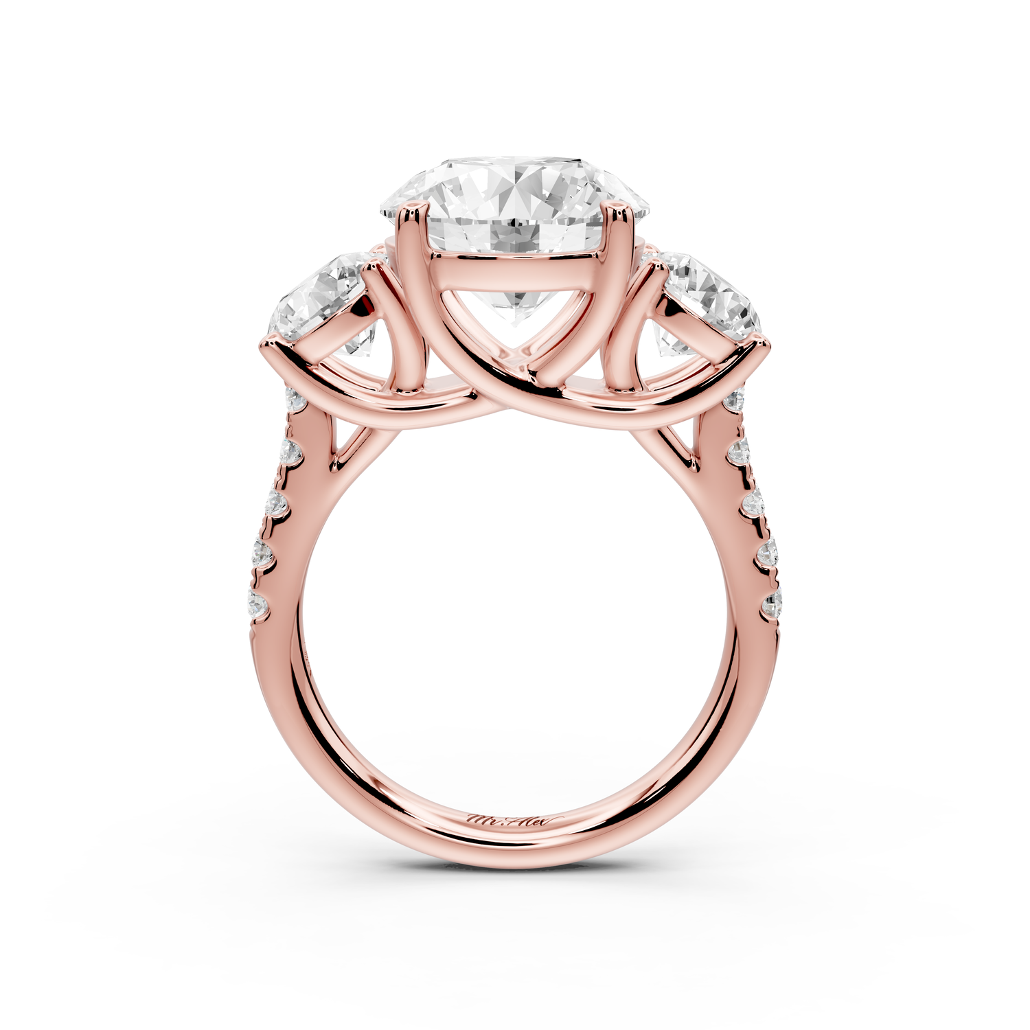 Mia - 4ct 14k yellow gold round Trellis Basket Diamond Pavé half band Engagement Ring