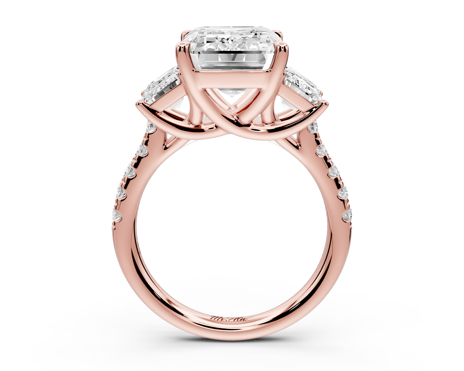 Mia - 5ct 14k rose gold emerald Trellis Basket Diamond Pavé half band Engagement Ring
