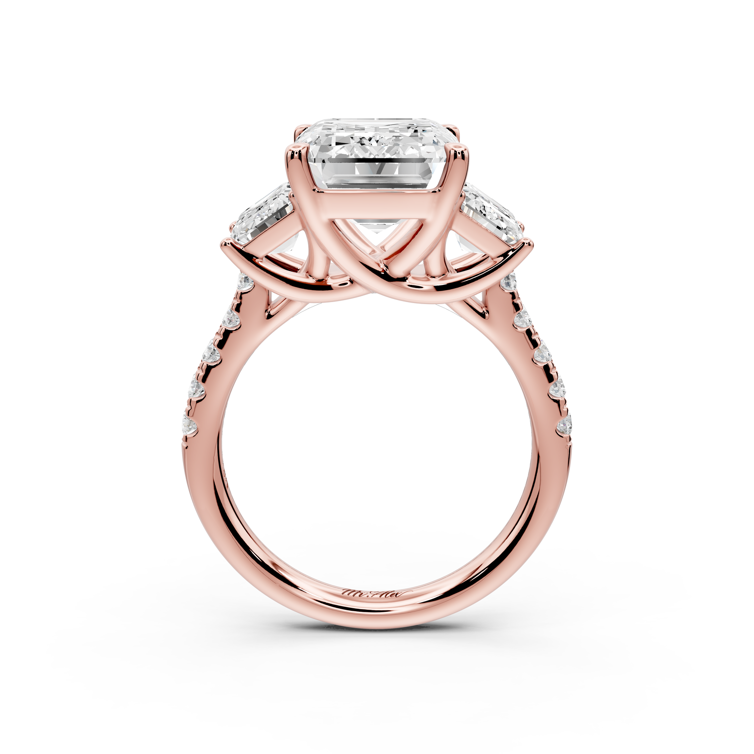 Mia - 5ct 14k rose gold emerald Trellis Basket Diamond Pavé half band Engagement Ring