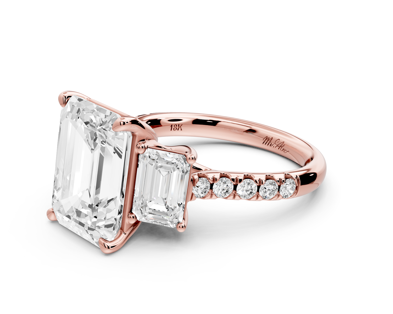 Mia - 5ct 14k rose gold emerald Trellis Basket Diamond Pavé half band Engagement Ring