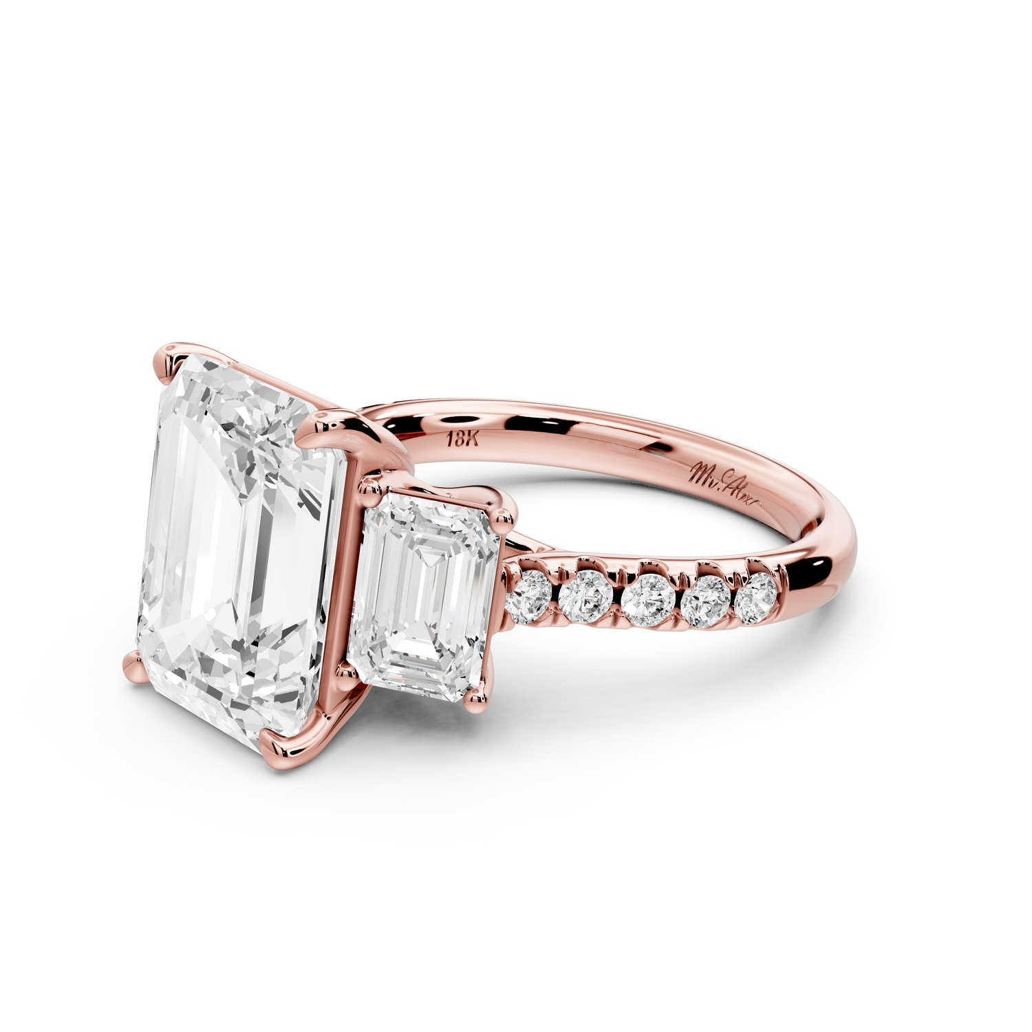 Mia - 5ct 14k rose gold emerald Trellis Basket Diamond Pavé half band Engagement Ring