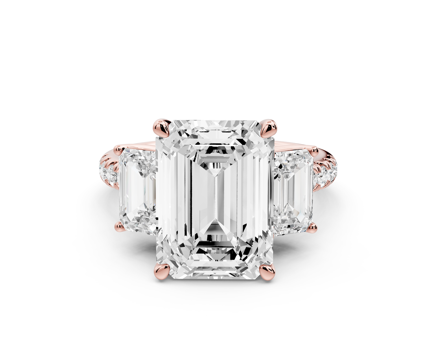 Mia - 5ct 14k rose gold emerald Trellis Basket Diamond Pavé half band Engagement Ring