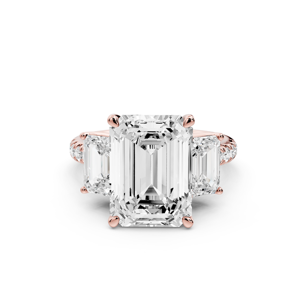 Mia - 5ct 14k rose gold emerald Trellis Basket Diamond Pavé half band Engagement Ring