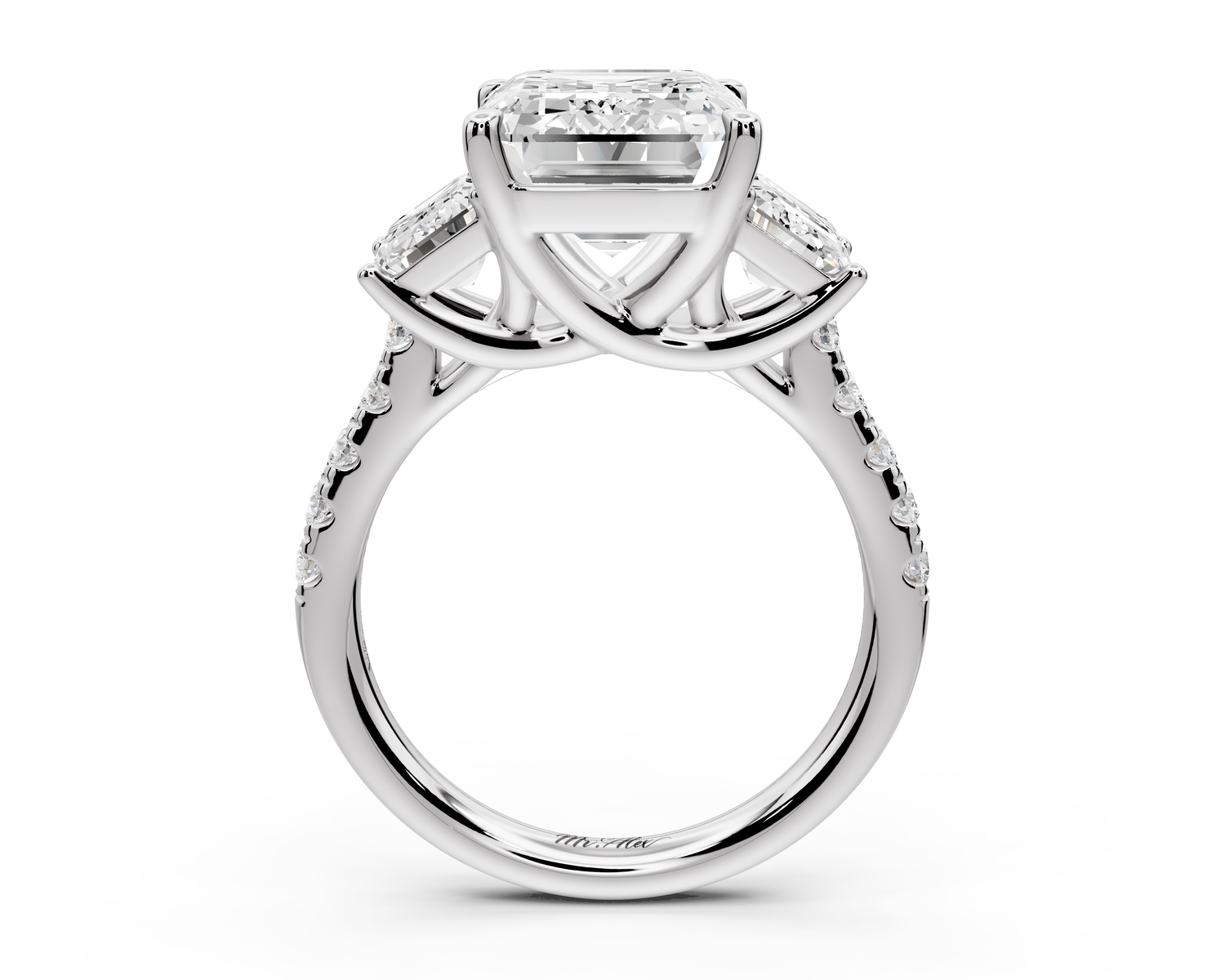 Mia - 5ct 14k white gold emerald Trellis Basket Diamond Pavé half band Engagement Ring