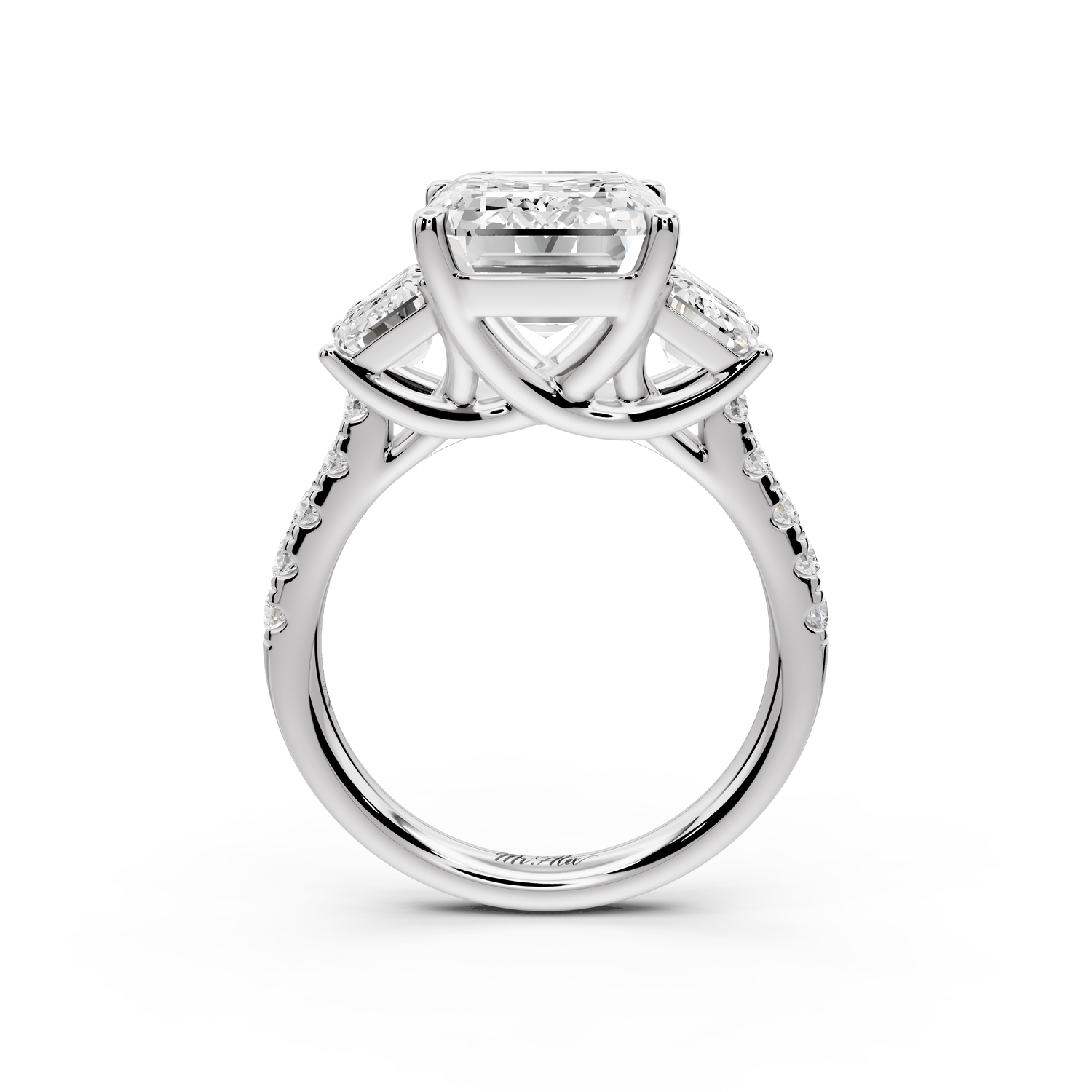 Mia - 5ct 14k white gold emerald Trellis Basket Diamond Pavé half band Engagement Ring