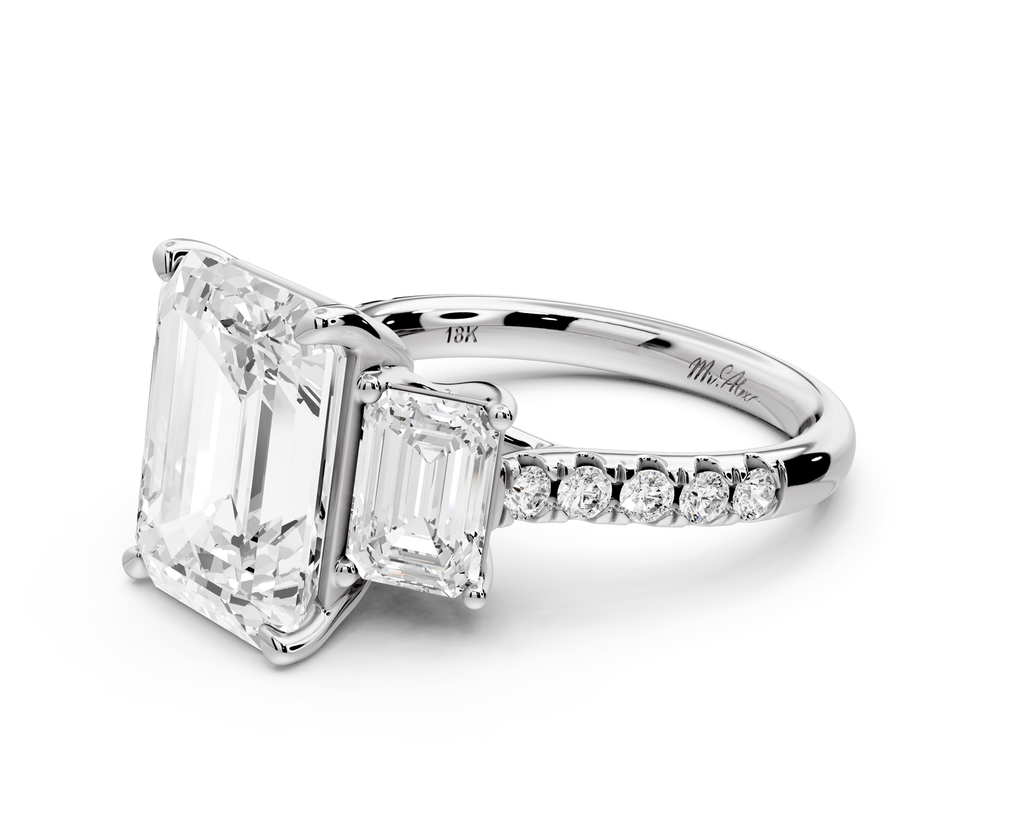 Mia - 5ct 14k white gold emerald Trellis Basket Diamond Pavé half band Engagement Ring