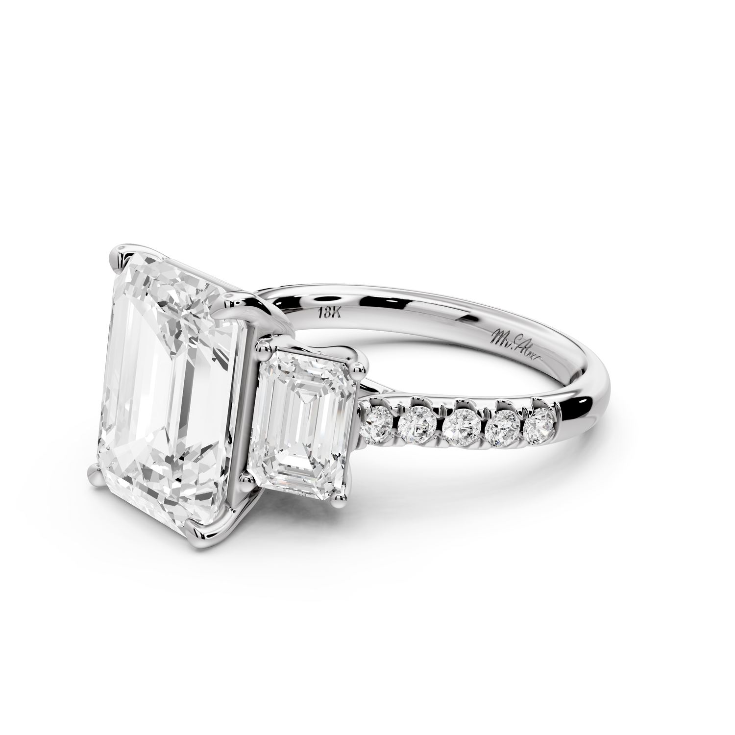 Mia - 5ct 14k white gold emerald Trellis Basket Diamond Pavé half band Engagement Ring