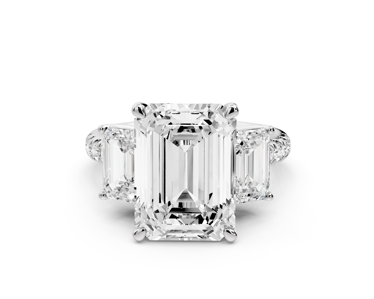 Mia - 5ct 14k white gold emerald Trellis Basket Diamond Pavé half band Engagement Ring