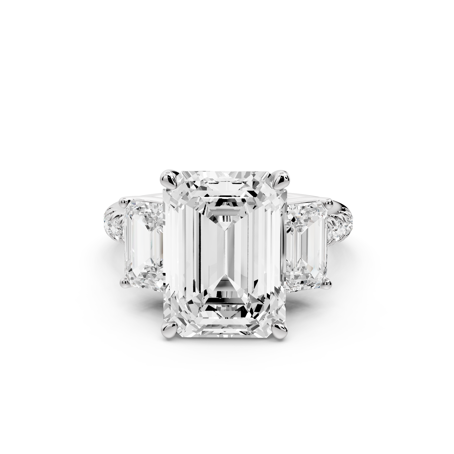 Mia - 5ct 14k white gold emerald Trellis Basket Diamond Pavé half band Engagement Ring