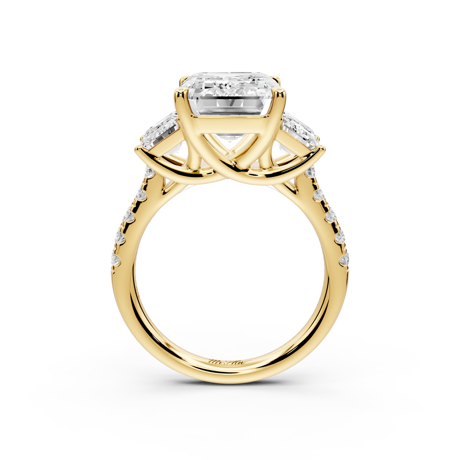 Mia - 5ct 14k yellow gold emerald Trellis Basket Diamond Pavé half band Engagement Ring